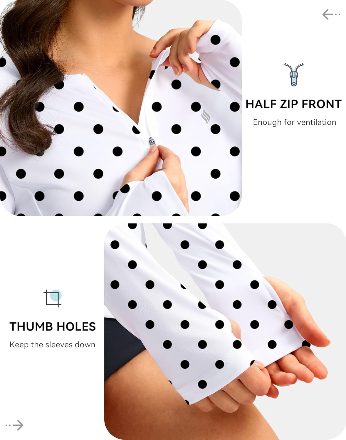 SANTINY Women's Rash Guard UPF50+ SPF Long Sleeve Swimsuits Top Swim Shirts for Woman with Zip (Black Dot_L) - Image 4
