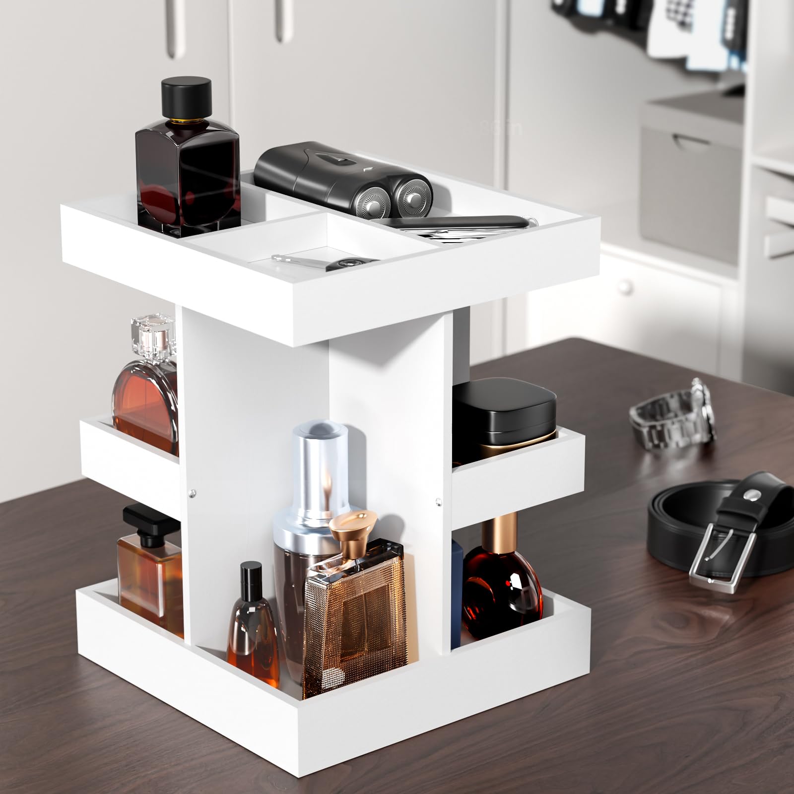 Photo 1 of [MISSING PARTS] Laghura Cologne Organizer for Men, 3-Tier Large Capacity Wood 360° Rotating Cologne Stand, Desk/Nightstand/Bathroom Counter Perfume Storage, Birthday/Father Day Gifts for Men(White)