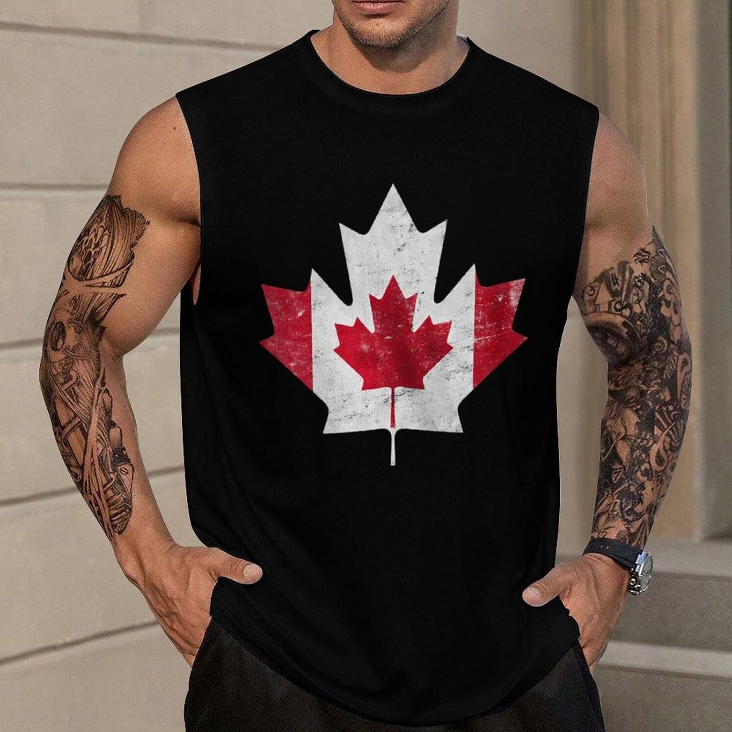 Canadian Flag Maple Leaf Men Summer Sleeveless Crew Neck Top 5XL