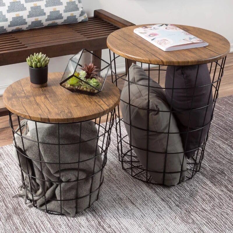 Generic Modern Nesting end Tables with Storage, Brown