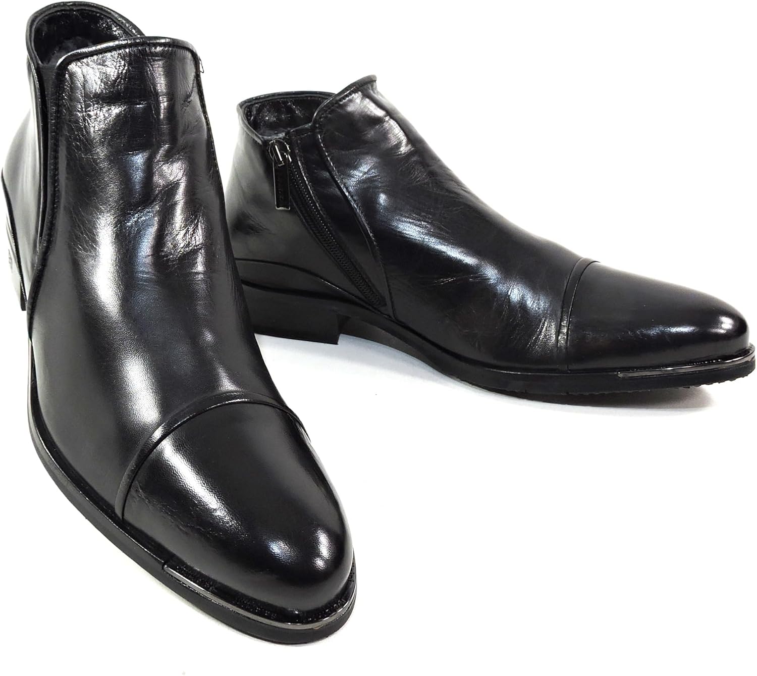 Baldinini Men's Black Leather Ankle Boots, Fur Lined Winter Booties, Side Zip Closure