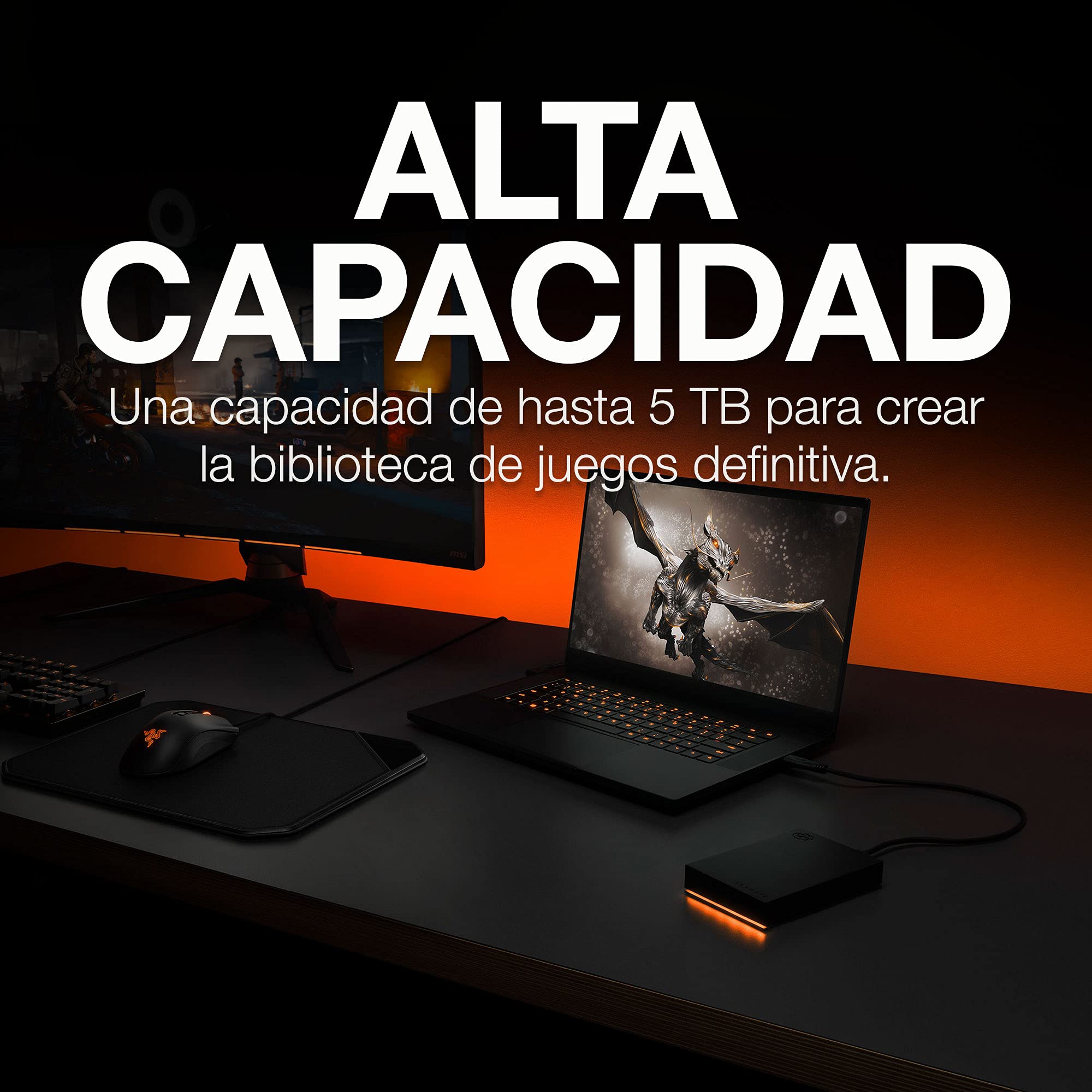 Seagate FireCuda Gaming HDD 5TB, Disco Duro Externo Portátil, PC Gaming, USB 3/2, incl. servicio de rescate (STKL5000400)