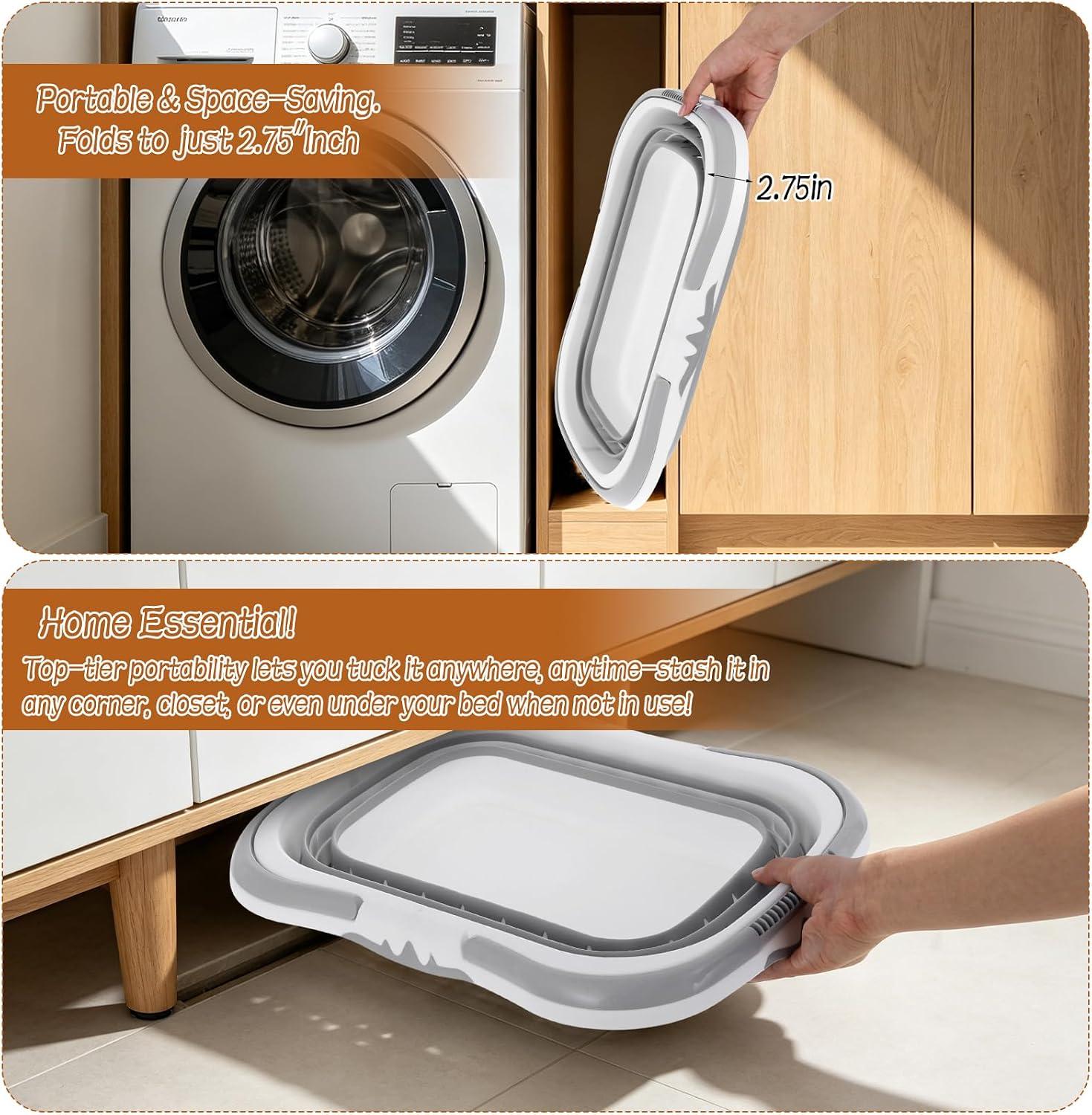2 Pack Collapsible Laundry Baskets with Comfort Handles, 10.6 Gallon Collapsible Laundry Clothes Hamper Portable Space Saving Pop-Up Laundry Hamper Storage Container