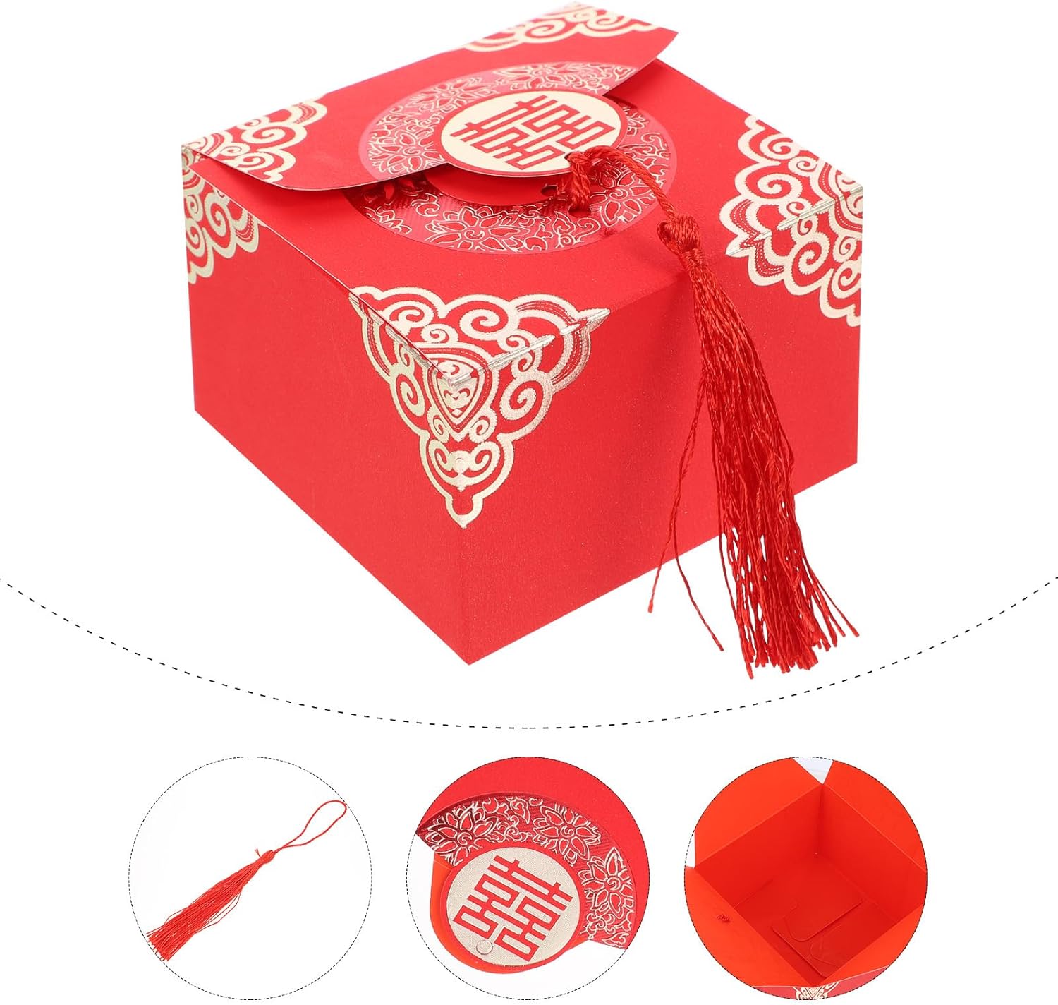 KESYOO Cake Container 20Pcs Chinese Wedding Boxes Retro Hollow Candy Boxes with Tassel Red Cookie Boxes for Wedding Birthday Party Favors () Bridal Shower - Image 7