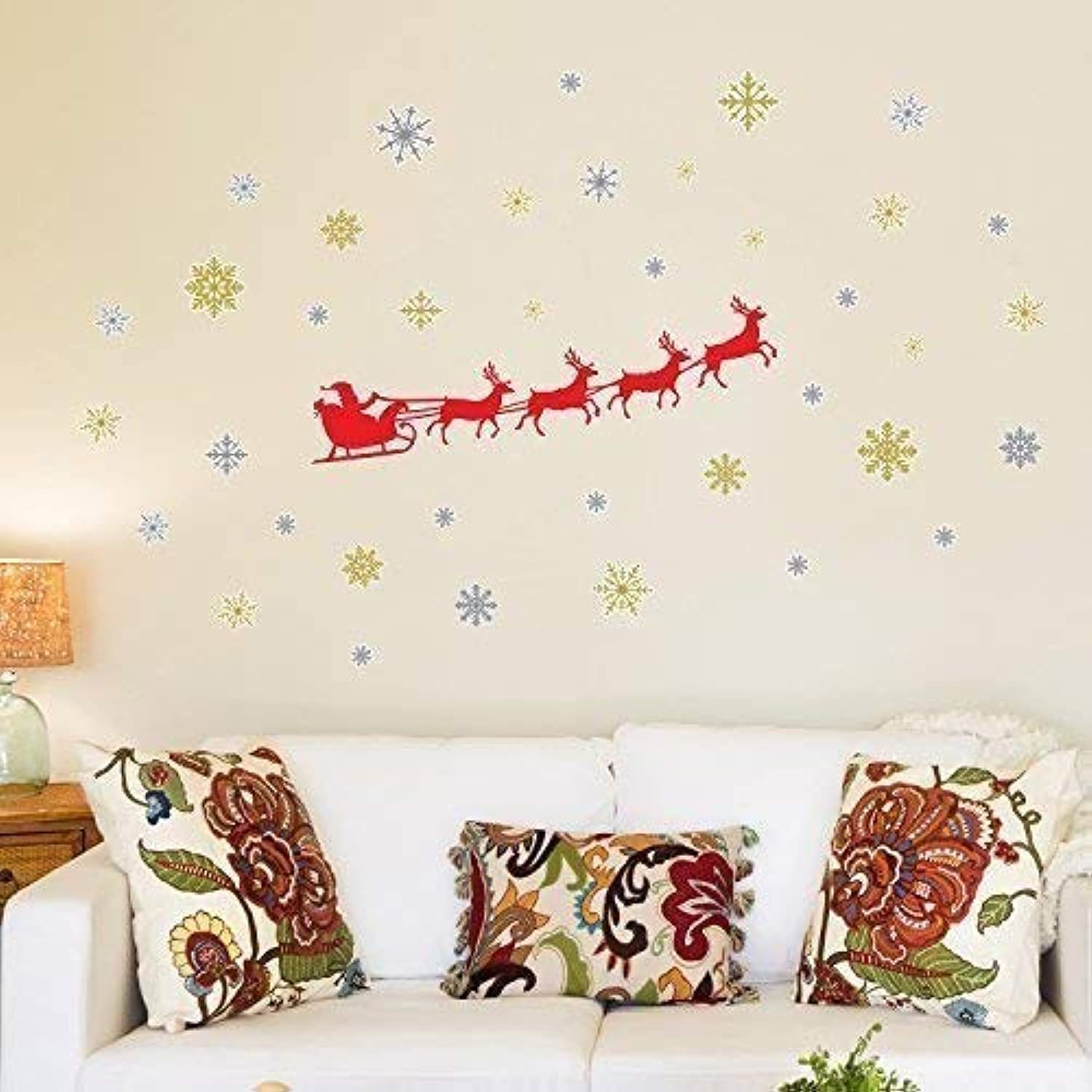 BPA Christmas Decorations Wall Stickers " Santa's Sleigh " Wall Murals Decals living Room Children Nursery School Restaurant Cafe Hotel Home Office Décor, multicolour