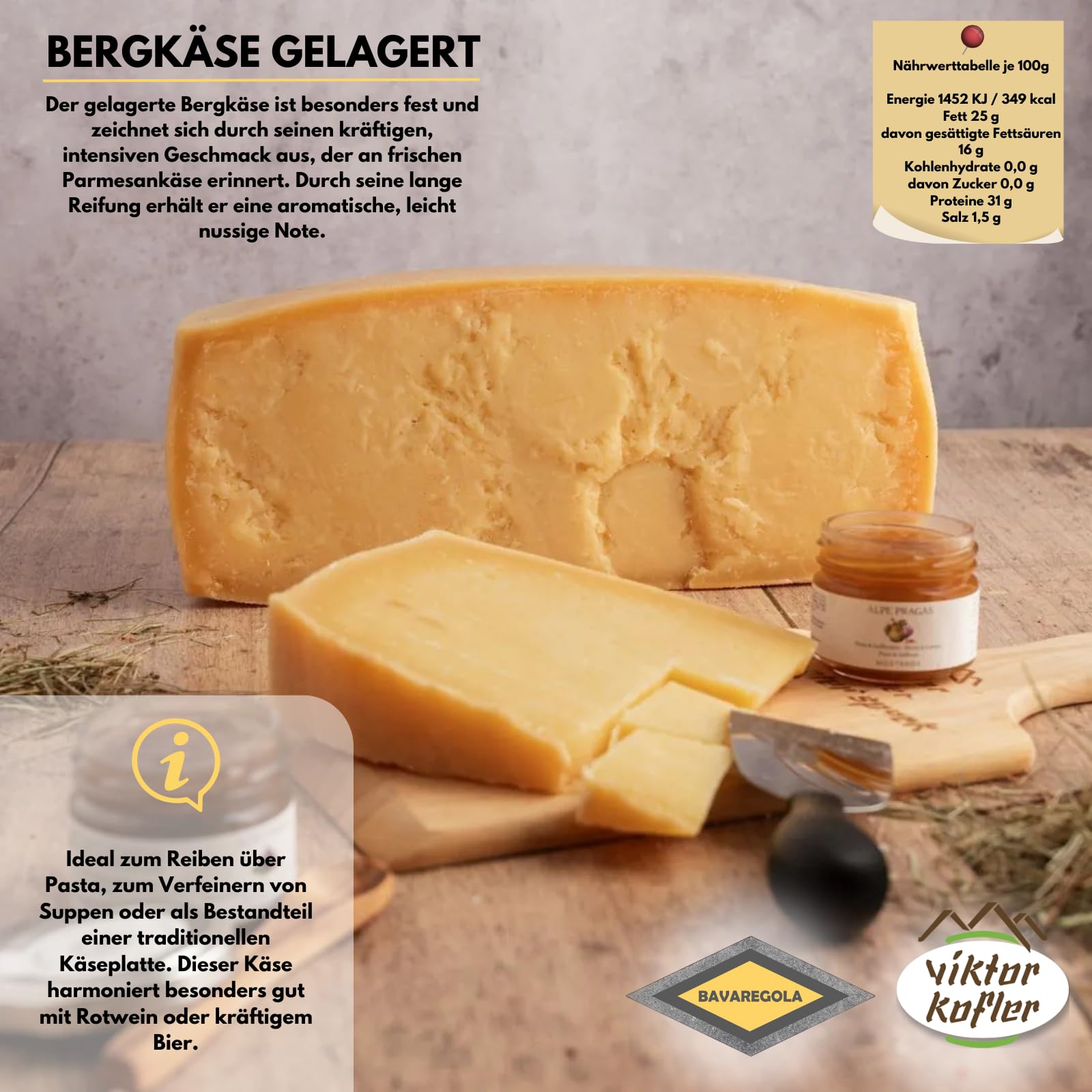 BAVAREGOLA Südtiroler Käse Geschenkekiste - Präsentkorb mit 5 Käsevariationen, Feigensenf & Schüttelbrot