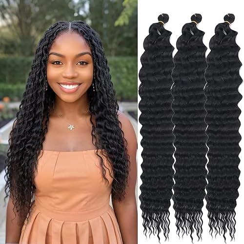 Cabello de ganchillo Ocean Wave de 24 pulgadas, cabello rizado para trenzas de caja de diosa, paquetes de cabello ondulado profundo, paquetes de