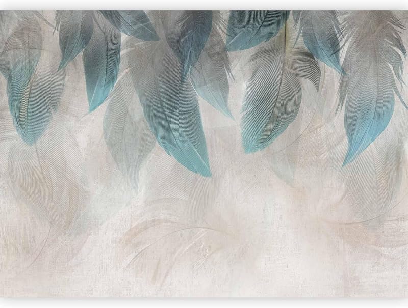 murando - Boho Feather Modern Wallpaper 450 x 315 cm TNT Photo Wallpaper - Murals for Living Room and Bedroom Wall Decoration Modern Wallpapers - Abstract Turquoise Feathers n-C-10004-a-a
