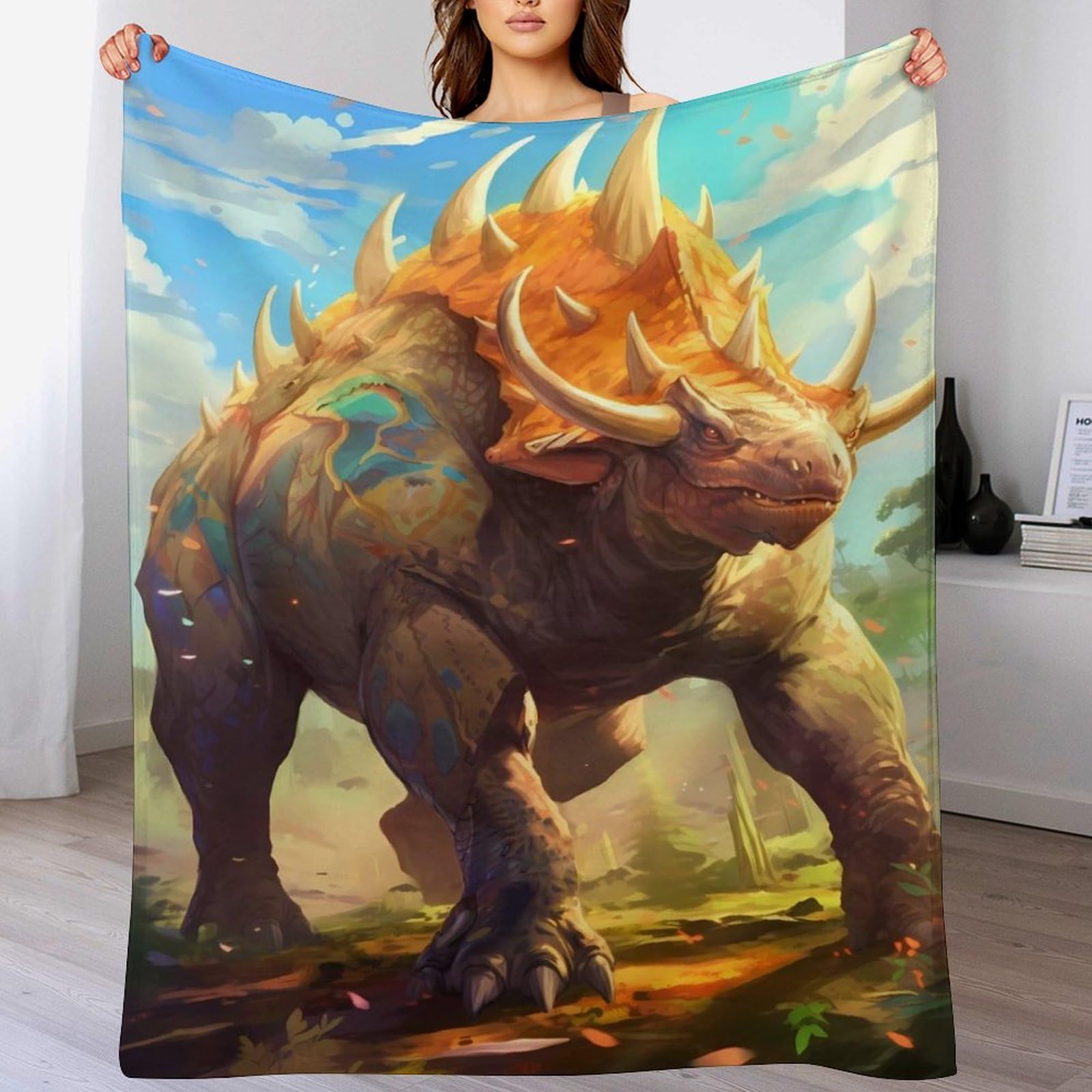 Manta de franela de dinosaurios Triceratops colcha para sofá y cama 140x180