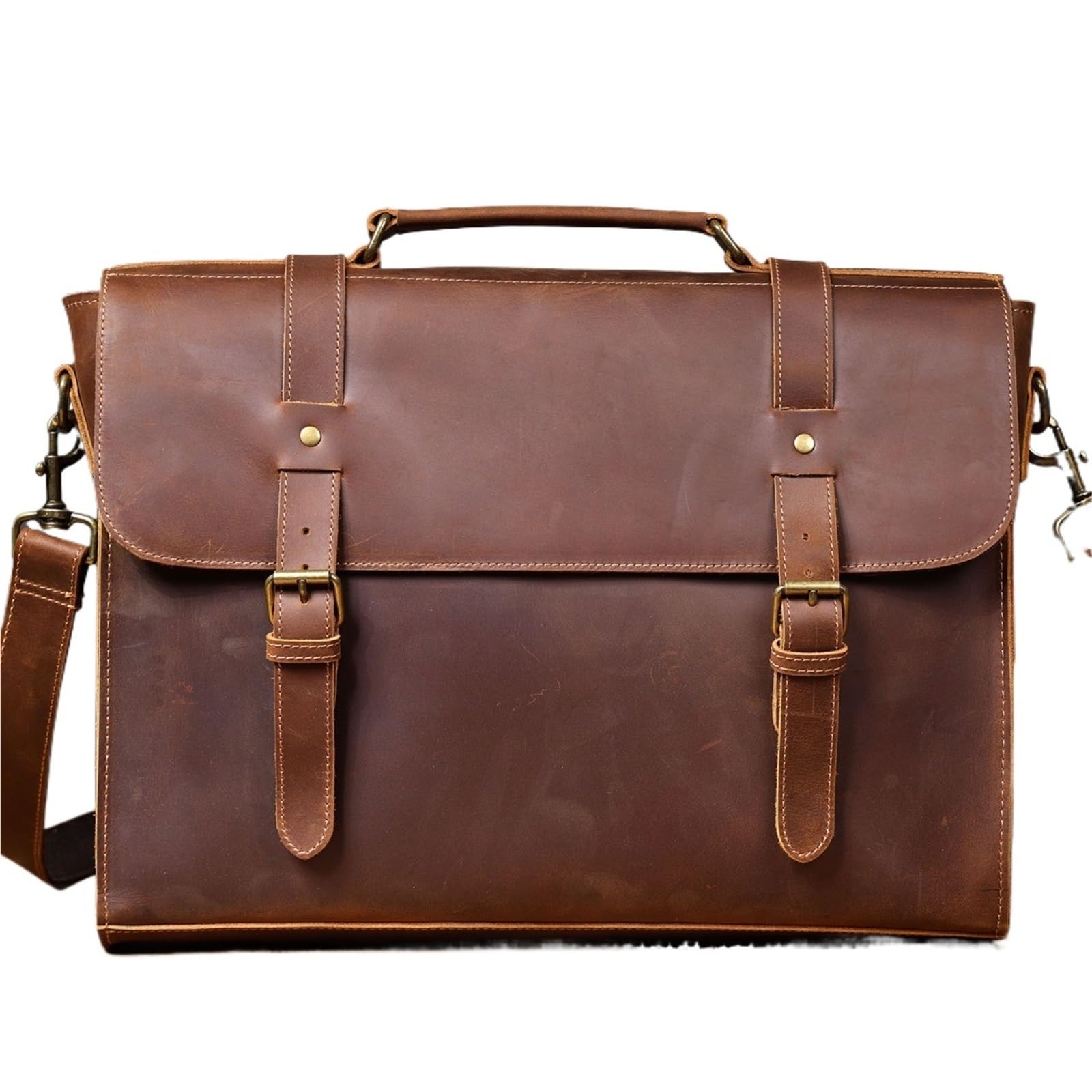 Vintage Men's Leather Briefcase 15" Laptop Bag, Messenger Bags For Work Business Handbag