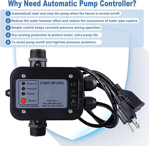 Miniatura 2 de Controlador inteligente de presión de bomba de agua, interruptor electrónico automático, rango de presión ajustable de 1.5-2.5 bar, fácil de