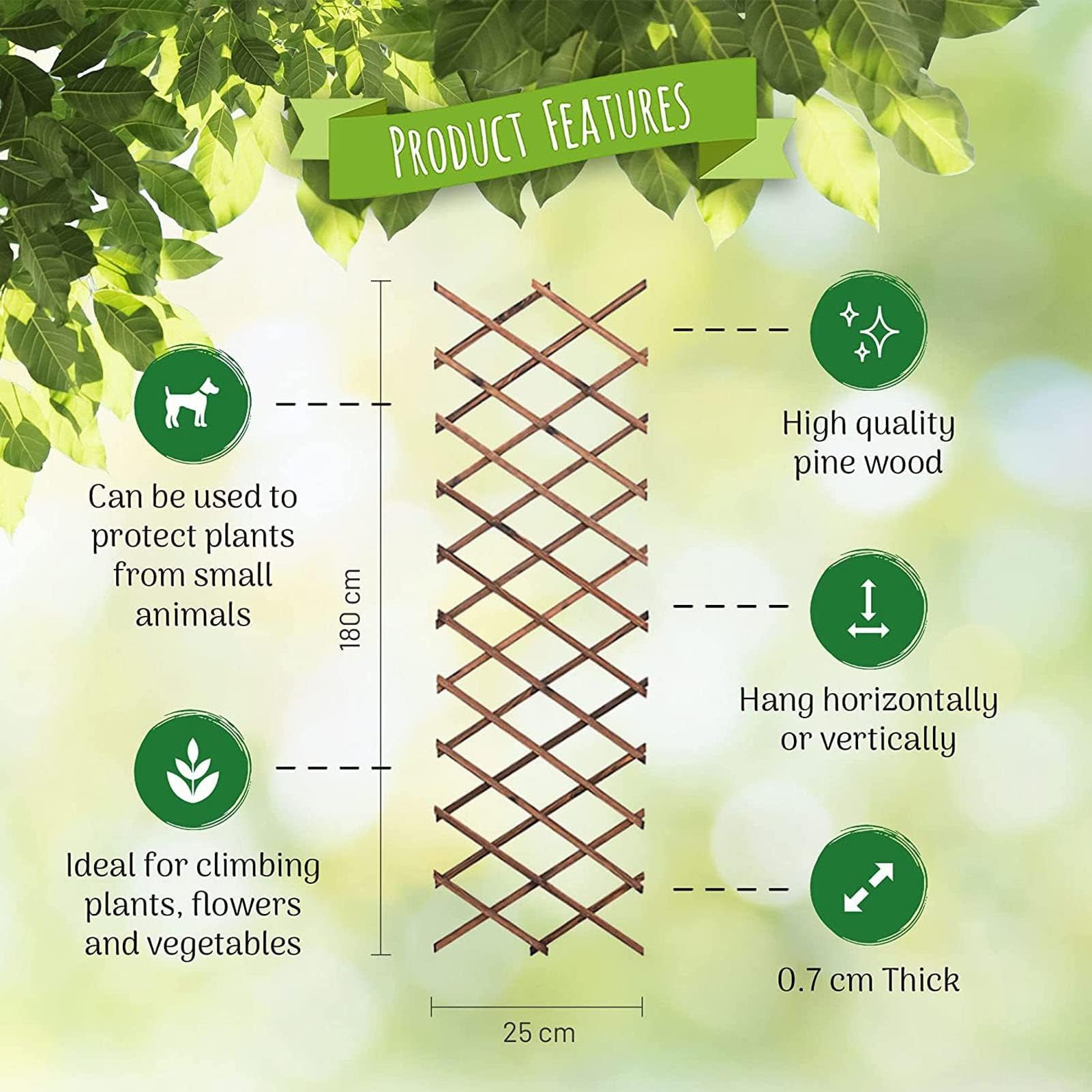 Atyhao Enrejado de Plantas Extensible, Enrejado de Pared de Valla de Enrejado de Madera Decorativa para Exteriores, Soporte de Valla de Enrejado para Flores de Enredaderas Trepadoras
