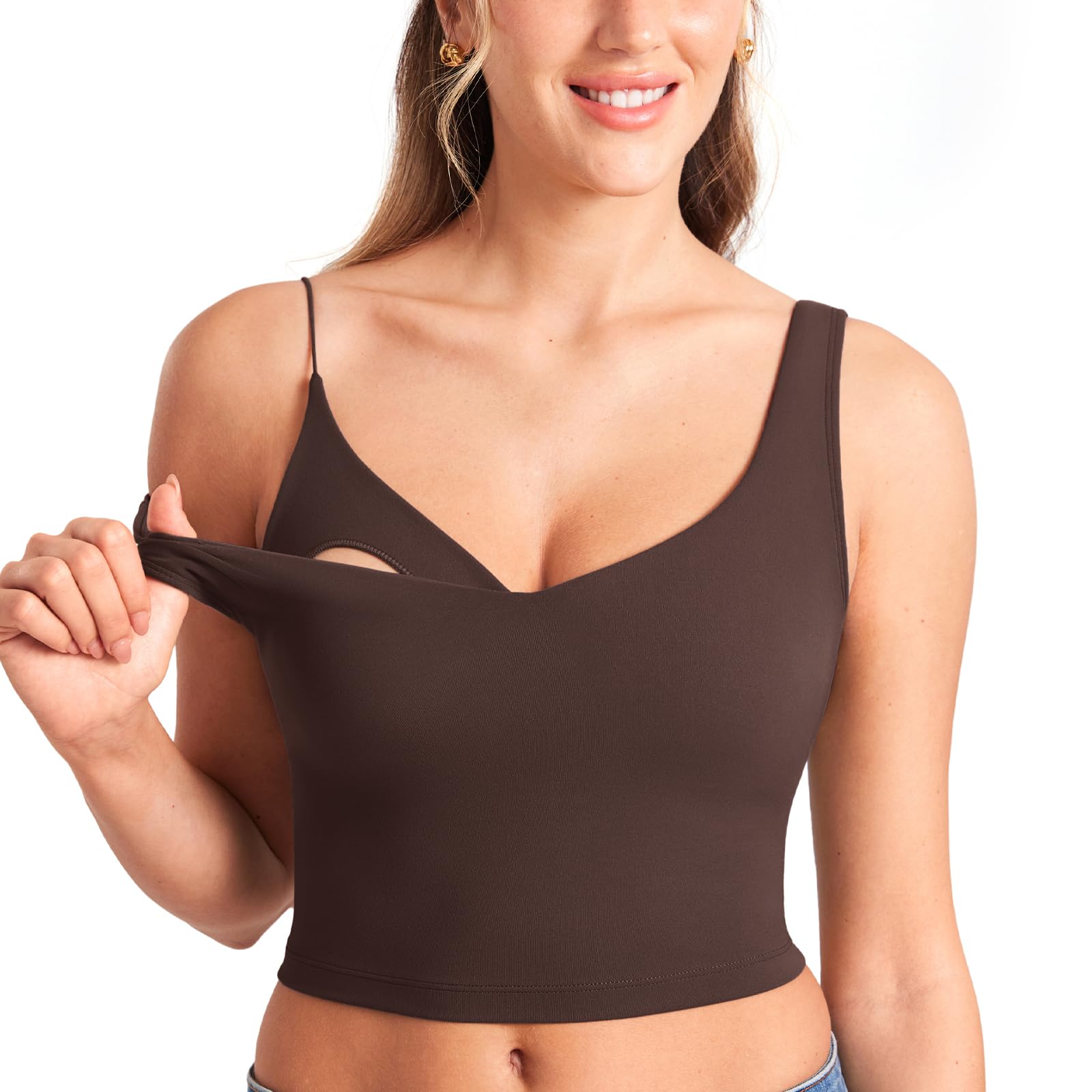 MOMANDA Damen Still BH Longline V-Ausschnitt Sports Crop Top mit Herausnehmbare Polster