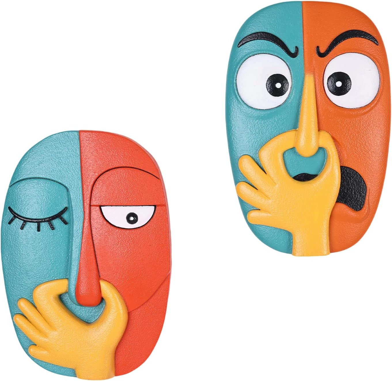 2 Pcs Unique Masks Wall Sculptures,Funny Wall Hanging Faces,Abstract Art Wall Decor for Modern Home Decor,Bathroom,Living Room, Office Resin Hanging Wall Decorations Sculpture