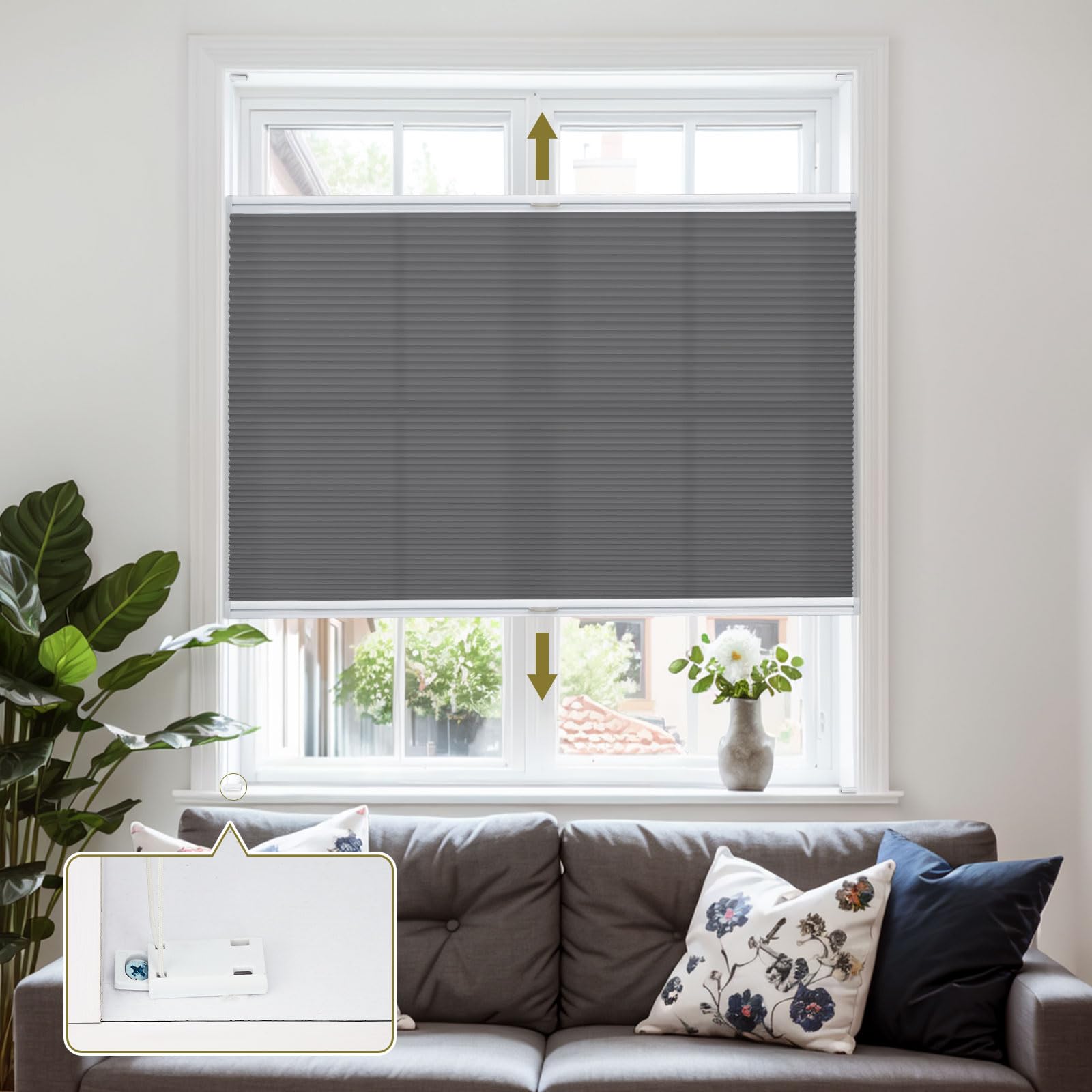 Moonice Cordless Honeycomb Pleated Blinds Light Filtering Top Down Bottom Up Cellular Blinds Easy Fit Install Inward-Opening Window Shade Heat Insulation Shades for Home Black, 95cm W x 120cm H