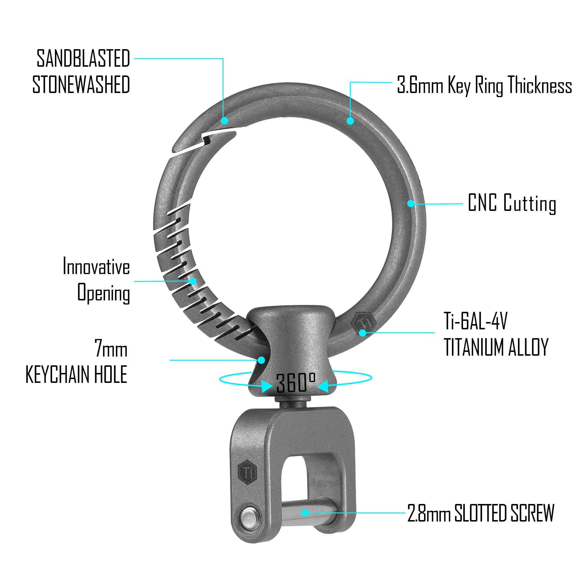 KeyUnity Titanium Side Pushing Key Ring, Quick Release Minimalist Split Keychain Ring für Karabiner, Autoschlüssel & Home Keys