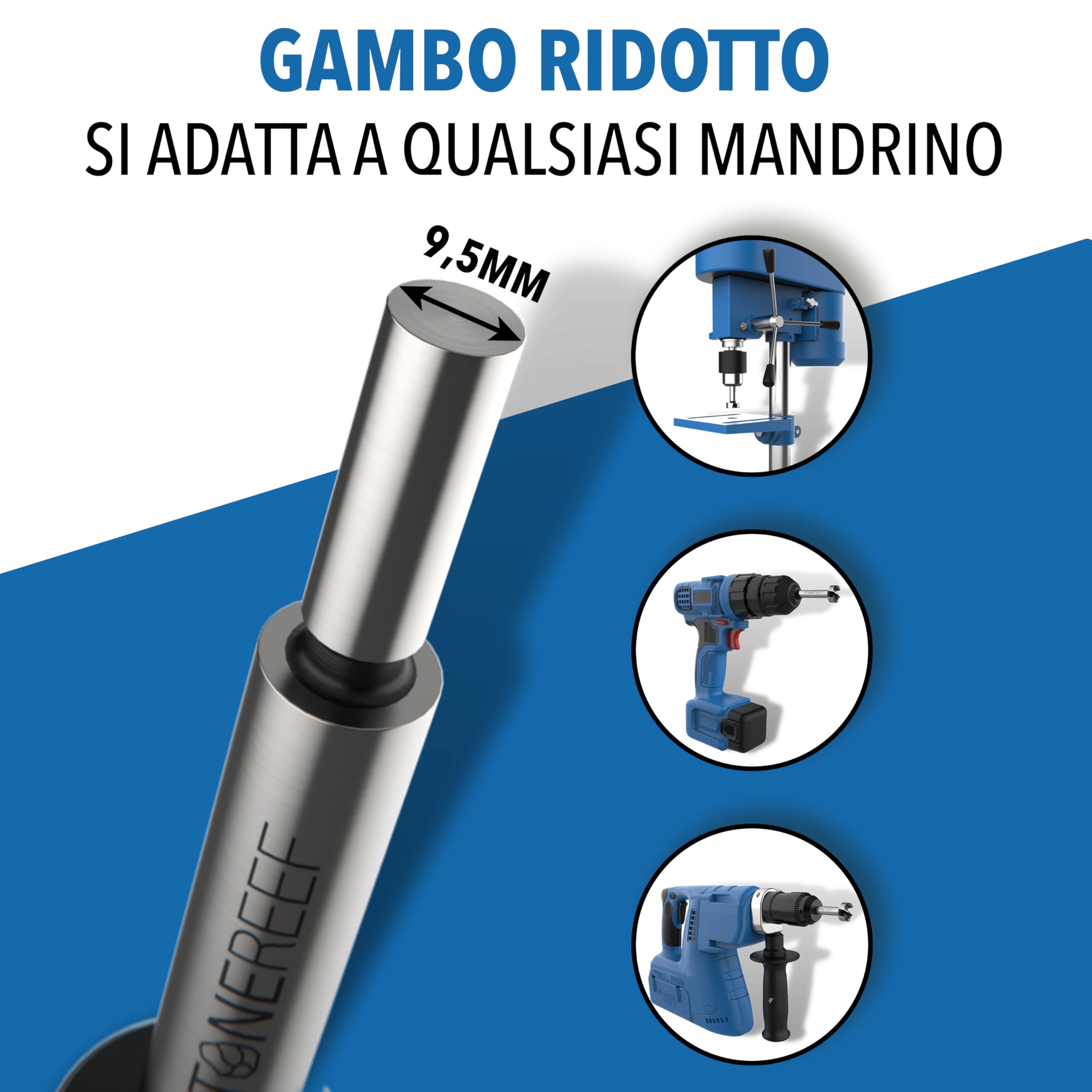 STONE REEF Forstner – Set di 12 punte Forstner da 12–50 mm con scatola portaoggetti, ideale per legno e forature precise. Include punte a tazza, punta Forstner 40 mm e utensili per falegnameria.