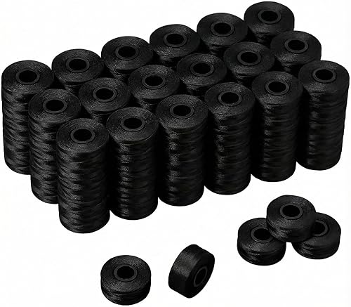 100 bobinas magnéticas L preenrolladas de poliéster preenrolladas, hilo 70D para máquinas de bordado y coser en el hogar comercial (negro)
