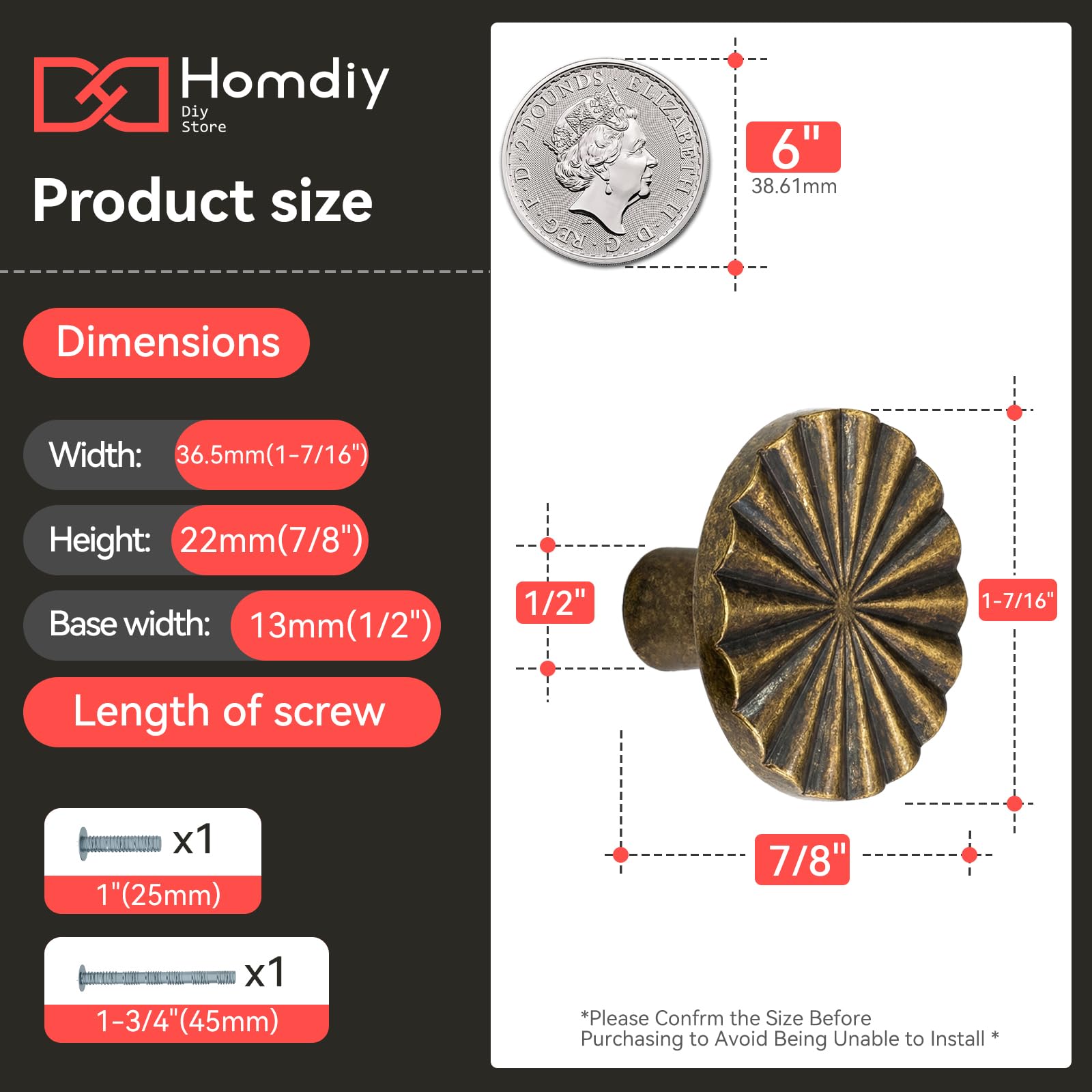 homdiy 10 Pack Dresser Knobs Antique Brass Cabinet Knobs Antique Brass Drawer Knobs, Solid Zinc Alloy Vintage Brass Knobs for Cabinet Drawer Cupboard - 5