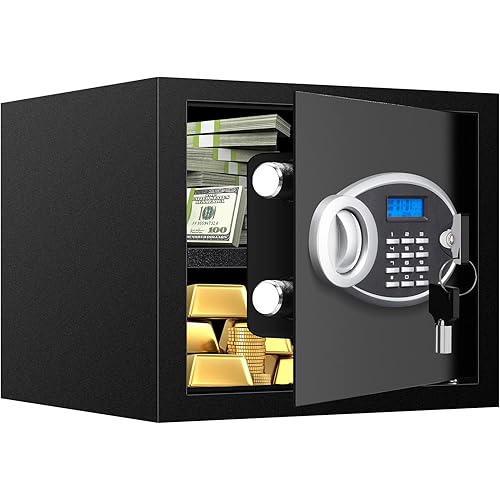 1.2 Cuft Safe Box Fireproof Waterproof for Home, Fire proof Safes with Digital Keypad, Spare Keys and Removable Shelf, Security Fire Safe for Money Firearms Medicine Valuables
