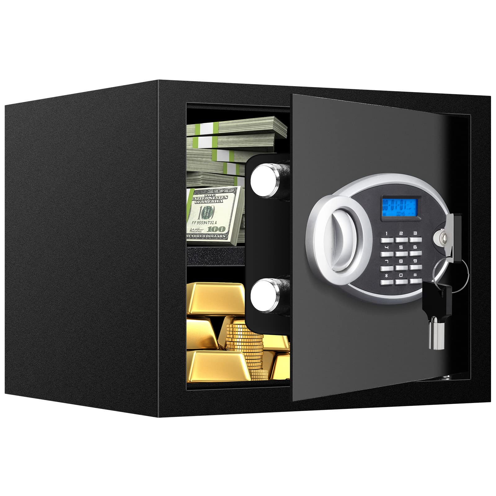 1.2 Cuft Safe Box Fireproof Waterproof for Home, Fire proof Safes with Digital Keypad, Spare Keys and Removable Shelf, Security Fire Safe for Money Firearms Medicine Valuables