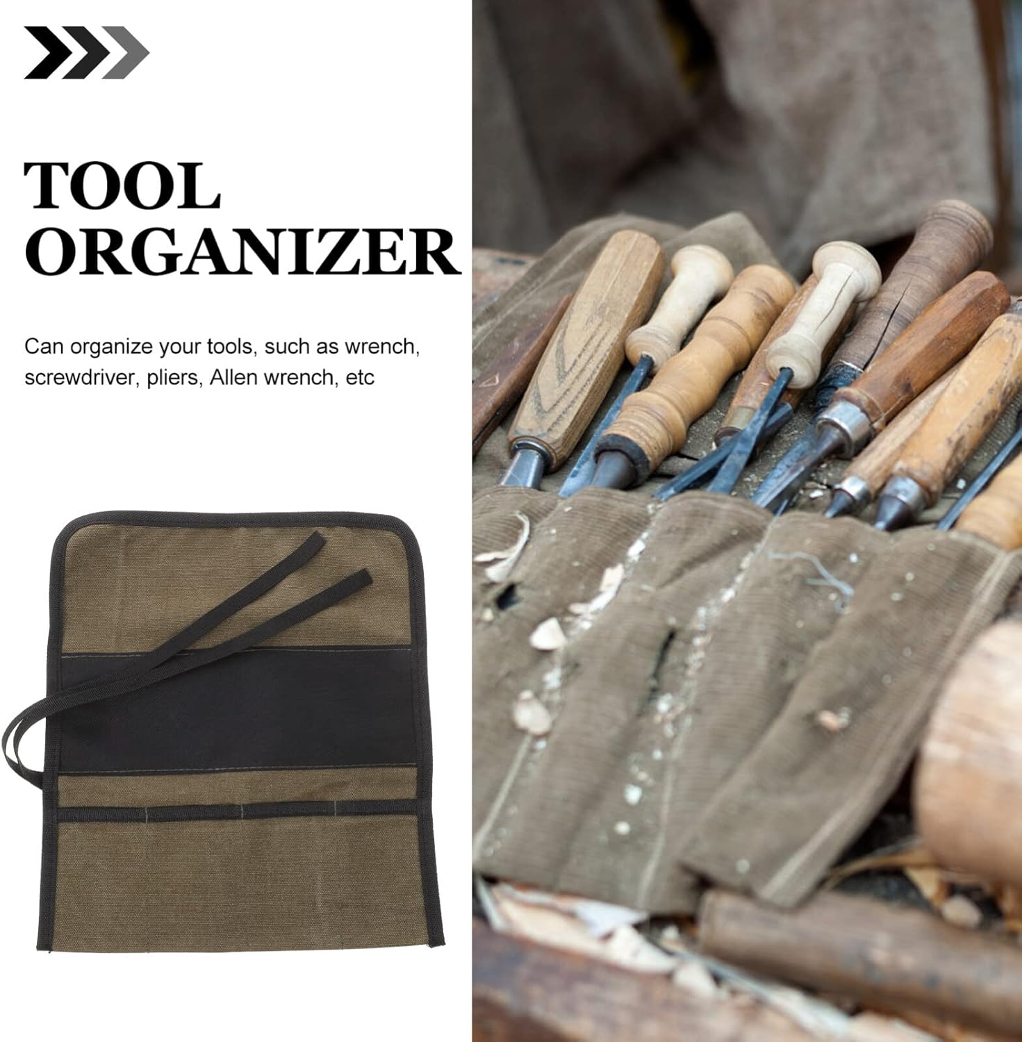 Uonlytech Canvas Tool Roll Organizer Pouch for Woodworking Carving Tools with Multiple Storage Grids Lightweight Portable Tool Bag for Craftsmen Diy Enthusiasts