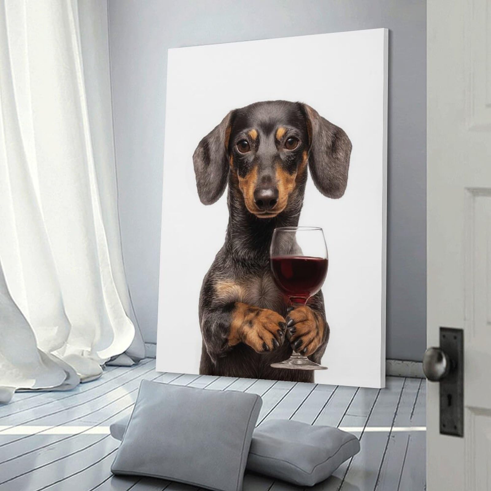 Junmoney Frame-Dachshund With Wine Glass Dachshund With Wine Glass Room Decor Wall Art, 20X30inch(50X75cm), For Front Hall, Corridor Or Welcome Spaces, A Neat Decor Update For Hallways