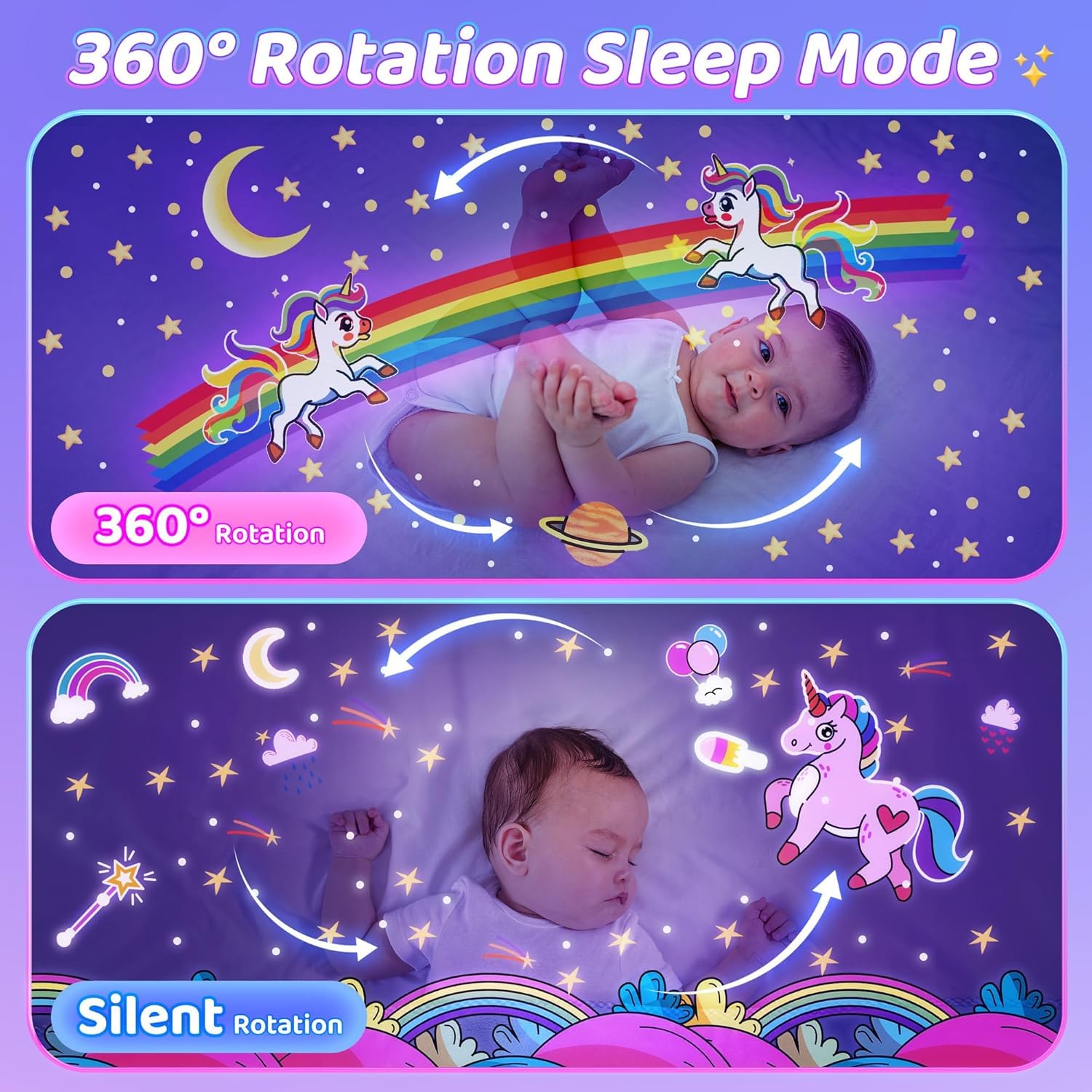 EYUVAA LABEL Abs Bunny Night Light Projector, 360° Rotatable 6 Films Shade Rechargeable LED Night Light Lamp for Kids Room, Nursery Room Décor (Light Projector), Battery Powered, 5 Volts, Pink 3