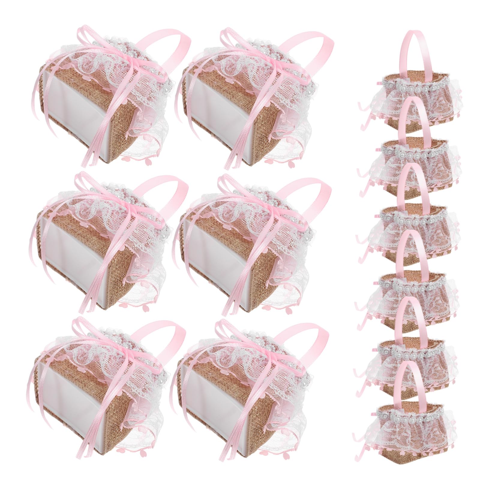 12pcs Lace Flower Girl Baskets with Bowknot Elegant Treat Bags for Bridal Showers Engagements and Birthday Parties for Candy and Favors