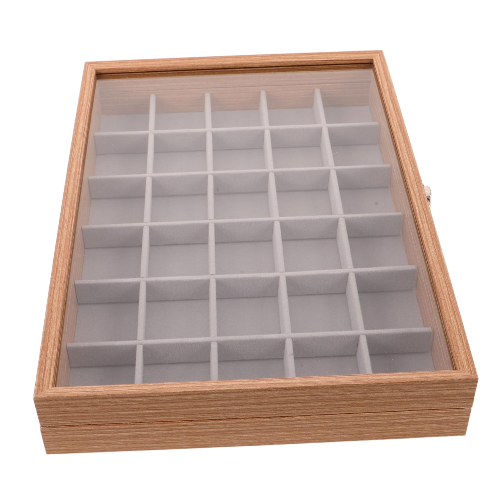 PACKOVE Ausstellungsbox für Gesteine und Mineralien 30 fächer Beige mit Transparentem Deckel Leicht und Tragbar Unterteilte Aufbewahrungsbox für Steinsammler Mineralienausstellungen
