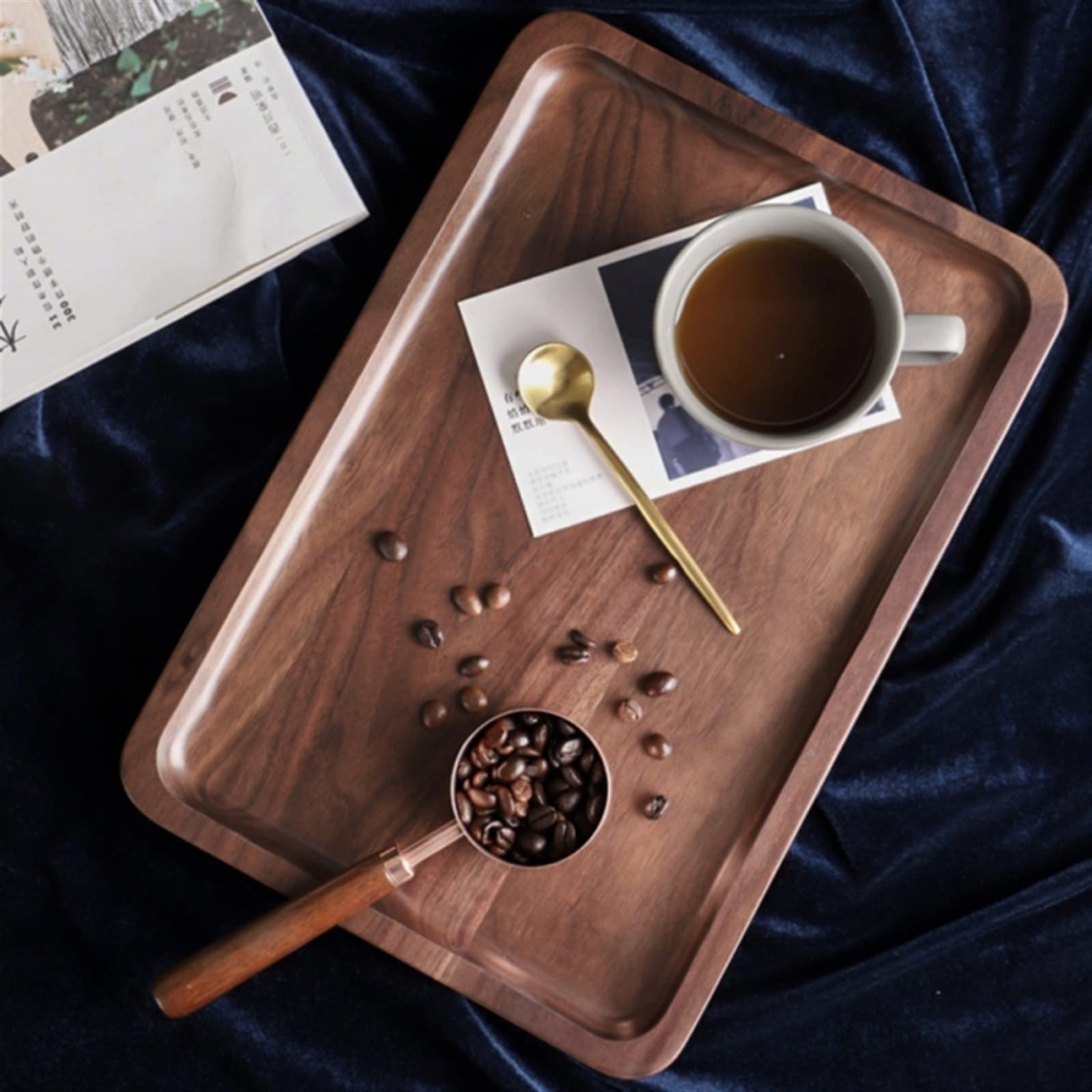 JINGYAN Vassoi per la colazione Wooden Round/Rectangular Serving Tray Wood Plate Tea Dishe Drink Platter Food Plate Beef Steak Fruit Snack Tray Kitchen Utensils
