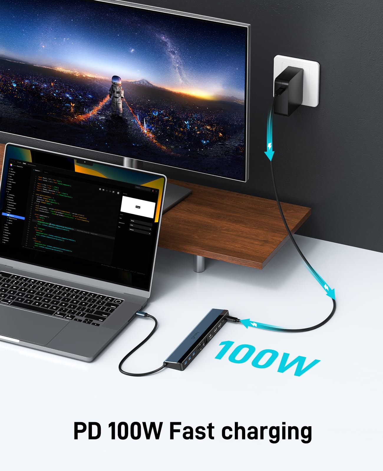 Station d'accueil USB C double moniteur, station d'accueil 12 en 1 pour ordinateur portable avec double HDMI 4K @ 30 ~ 60 Hz, PD-in 100 W, 4 ports USB-A, USB-C, fente SD/TF, Ethernet, audio 3,5 mm
