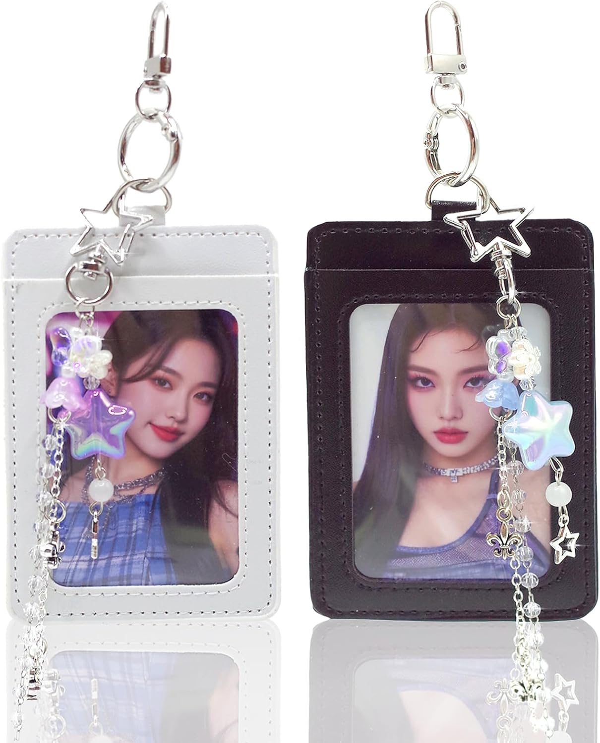 2 Pack K-pop Photocard Holder Keychain Photo Card Holder with Cute Stars