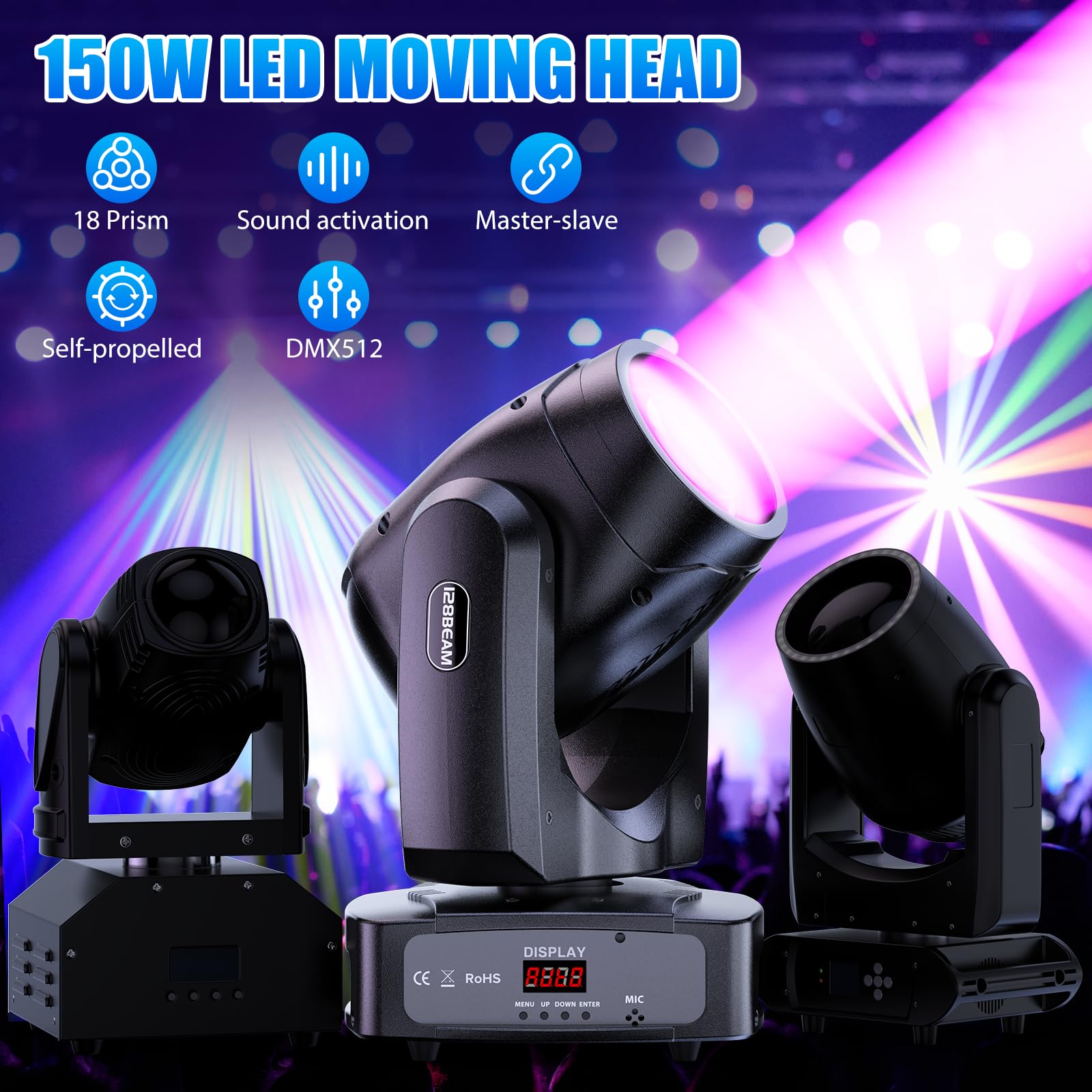 2 unités 150W Lyre LED Spot Lumière Disco DJ Luminaires à Tête Rotative pour Scène avec Prisme Effet Pour Fête, Noël, Halloween, Spectacle, Bar, Club