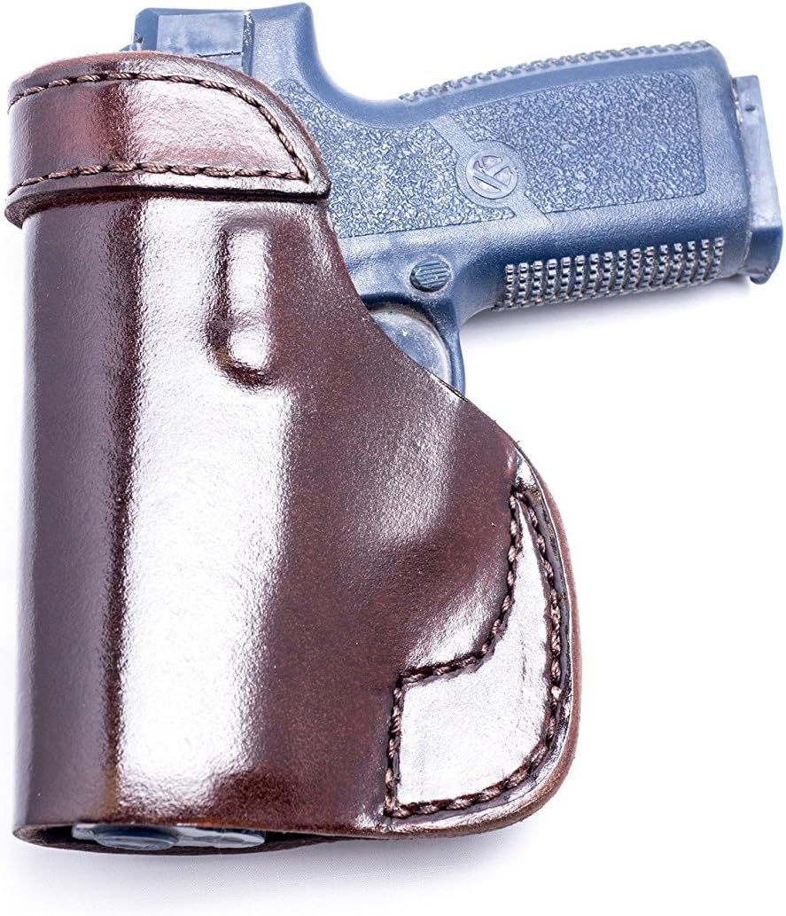OUTBAGS USA LS2CW45 (Brown-Right) Full Grain Heavy Leather IWB Conceal Carry Gun Holster for Kahr CW45 .45ACP. Handcrafted in USA.