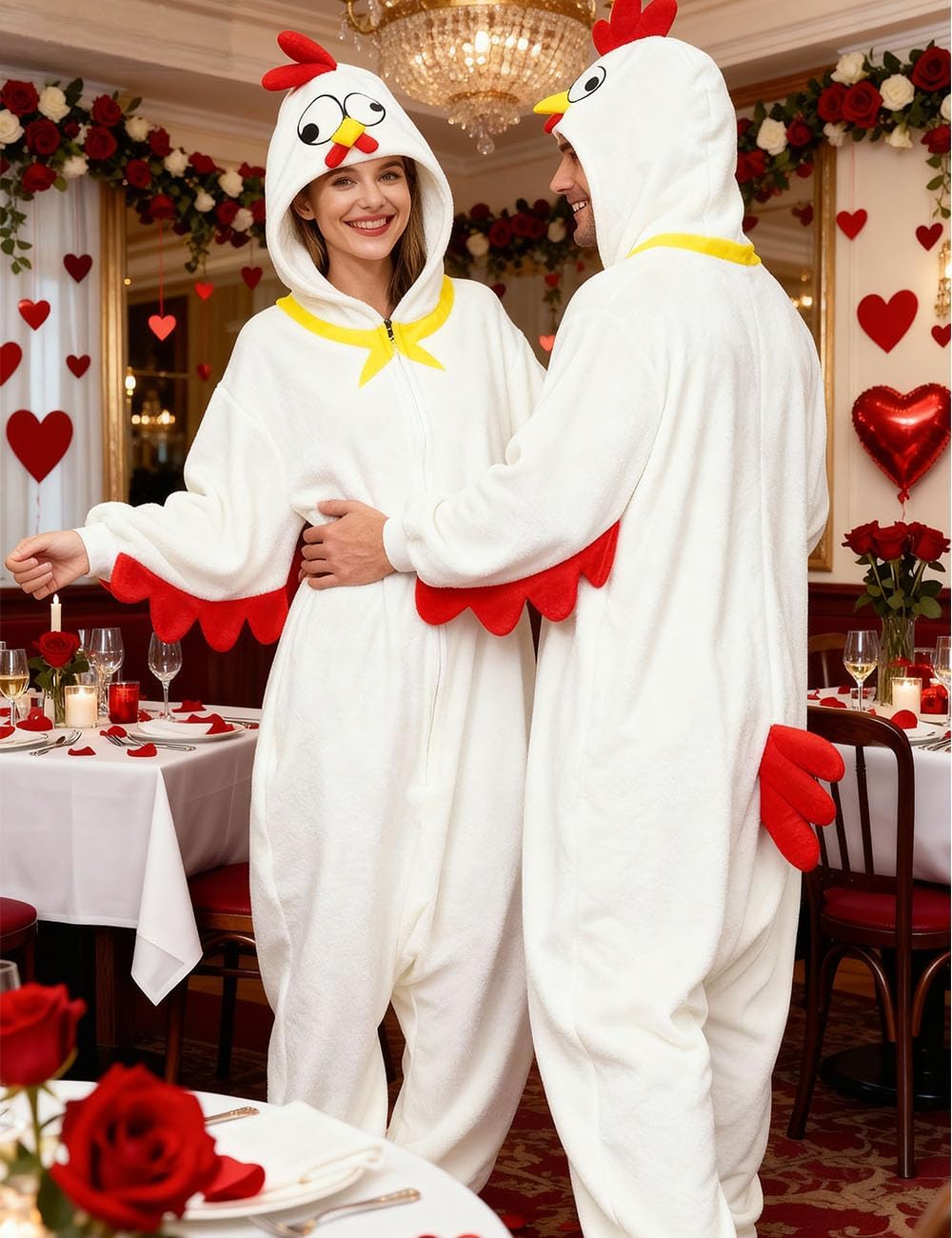White Chicken Costume Adult, White Chicken Onesie Pajamas, Unisex Halloween Cosplay Costume