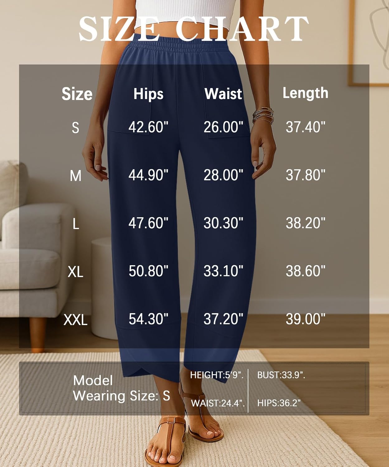 NILOUFO Womens Baggy Wide Leg Pants Casual Elastic High Waisted Palazzo Harem Trousers with Pockets Lounge Loose Comfy Pants (Navy Blue, X-Large) - Image 6