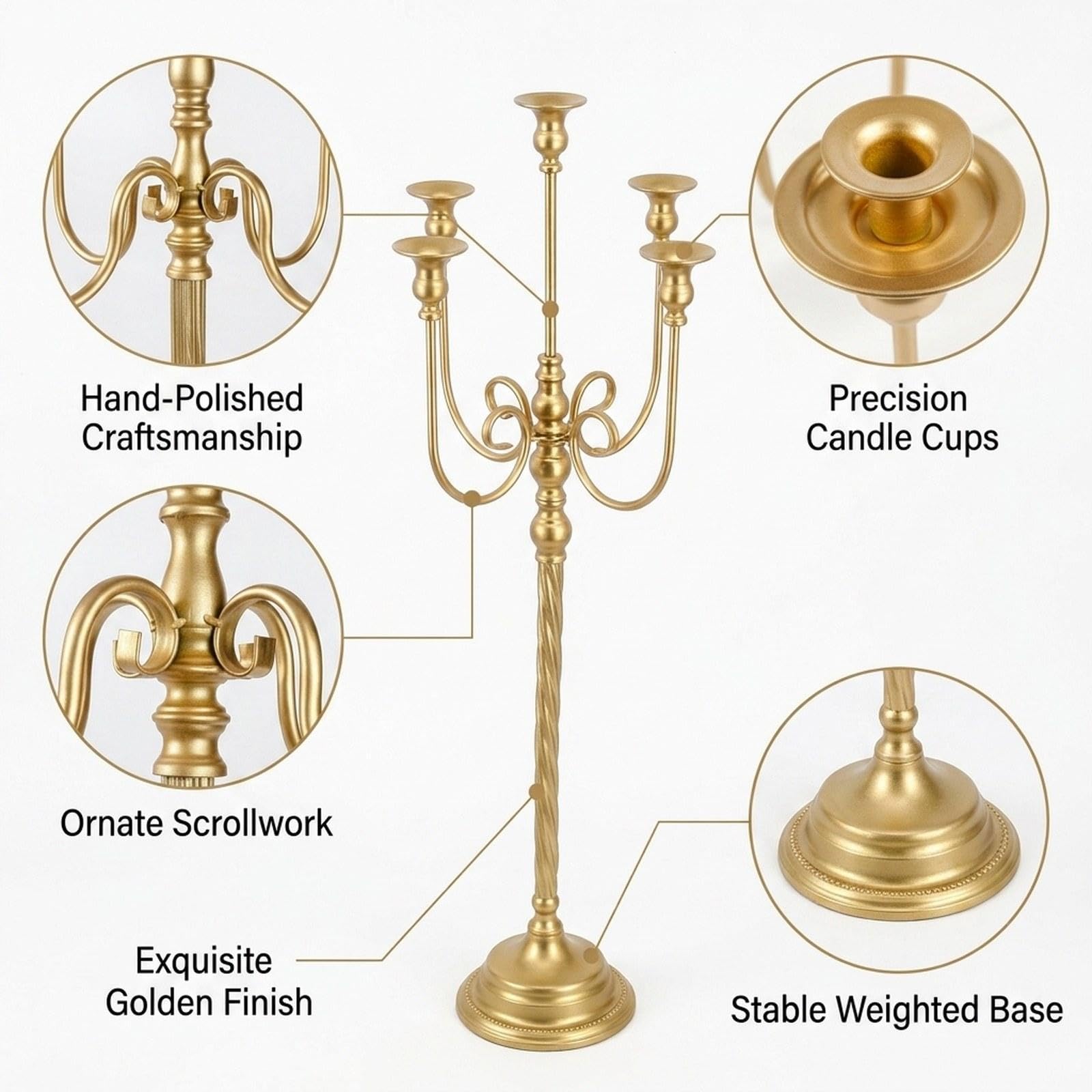 KESOTO Portacandele da Pavimento Dorato, candelabro Decorativo Romantico a 5 per Sala da Pranzo, Hotel.