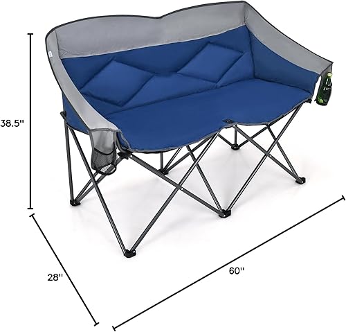 Miniatura 3 de COSTWAY Silla de campamento doble, silla de campamento plegable para 2 personas para adultos, respaldo alto acolchado, bolsas de almacenamiento,