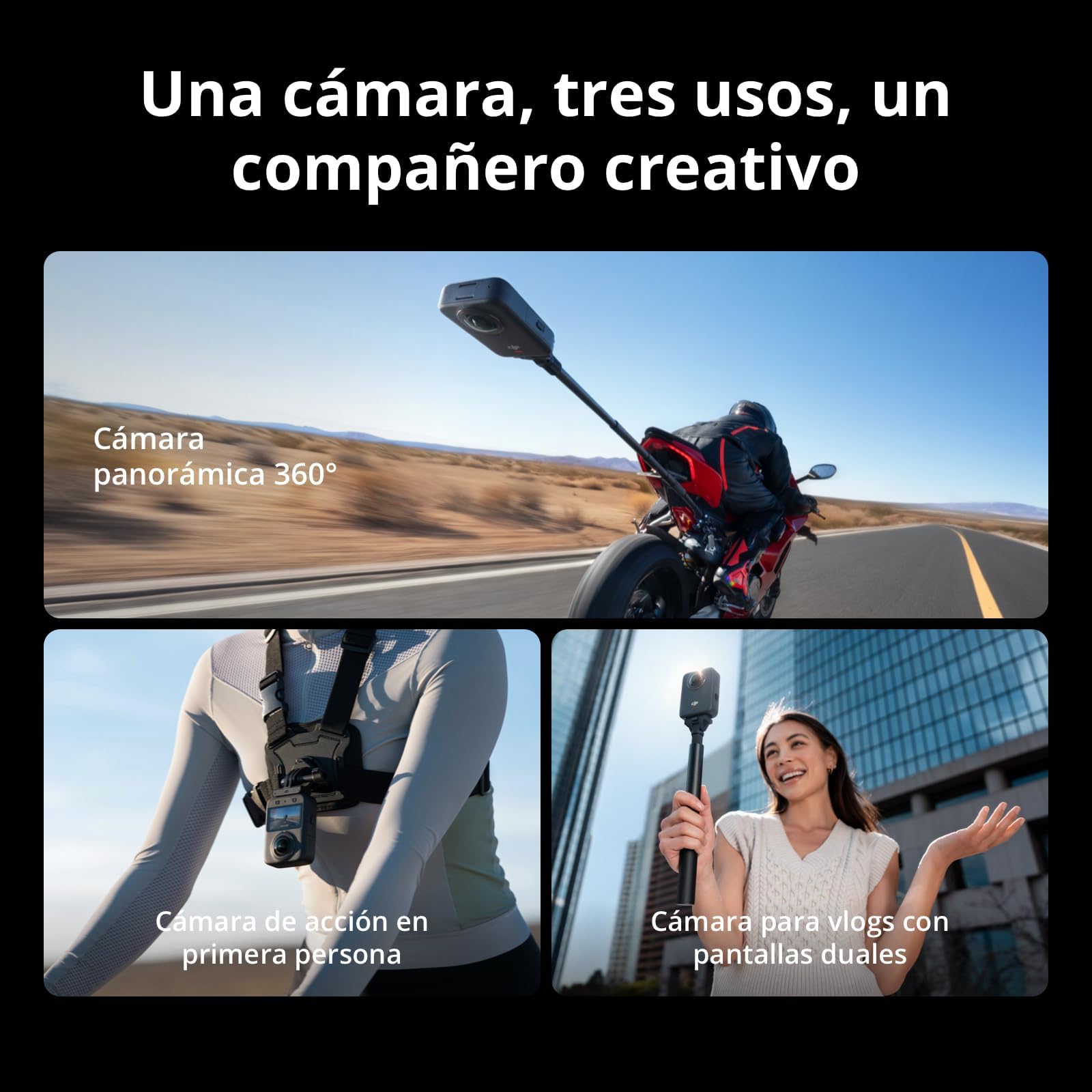 DJI Pack Aventura Osmo 360 Bundle, cámara 360 con Imagen 360° de 1 Pulgada, Vida útil de batería extendida con 3 baterías, Video 360° en 8K Nativo, cámara de acción para Deportes, vlog