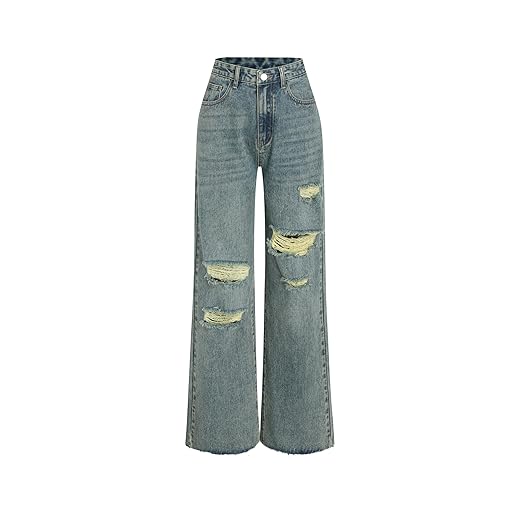 CIDER Women’s Ripped Jeans High Waisted Distressed Baggy Straight Wide Leg Pants
