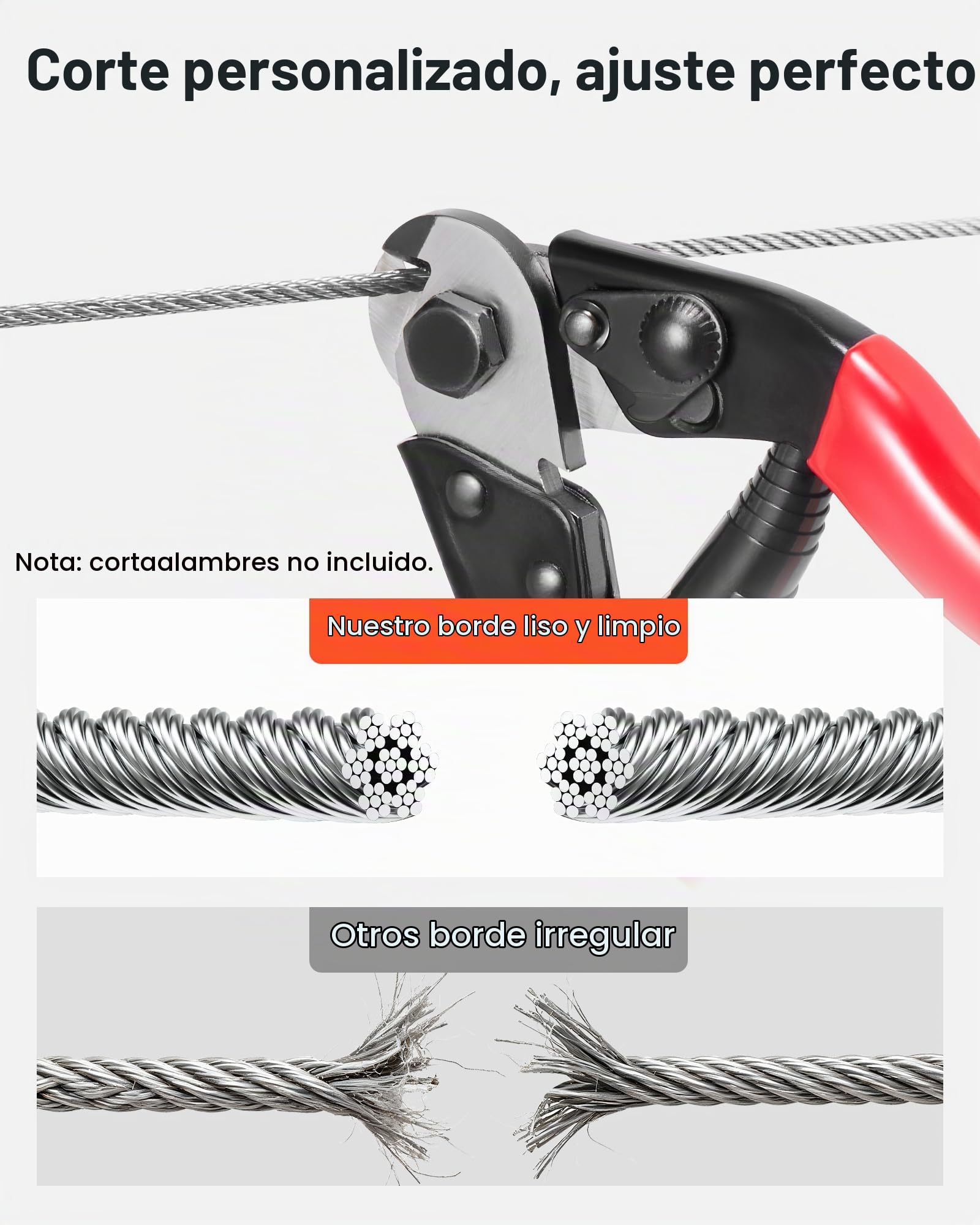 VEVOR Kit de Cables de Alambre de 3,18mm Alambre de Acero Inoxidable 316 de 305m con Cortador y Guantes, Resistencia a la Rotura de 7,1 kN, 7 x 7 Hebras, Cables de Grado de Aeronáutico para Pasamanos