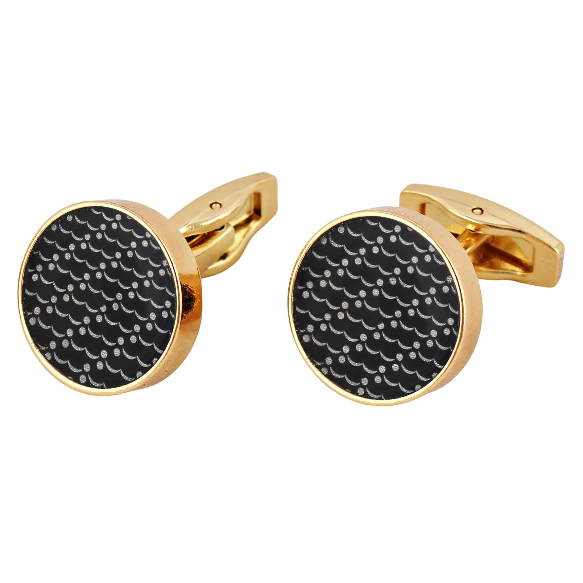 Unique Men Jewelry Gold Plated Black Enamel Round Shape Sleeve Button Formal Cuff Button Wedding Shirt Button, Suit, Blazer Cufflinks Pair Gift Set for Men (440-CHC4-1102)-image-28