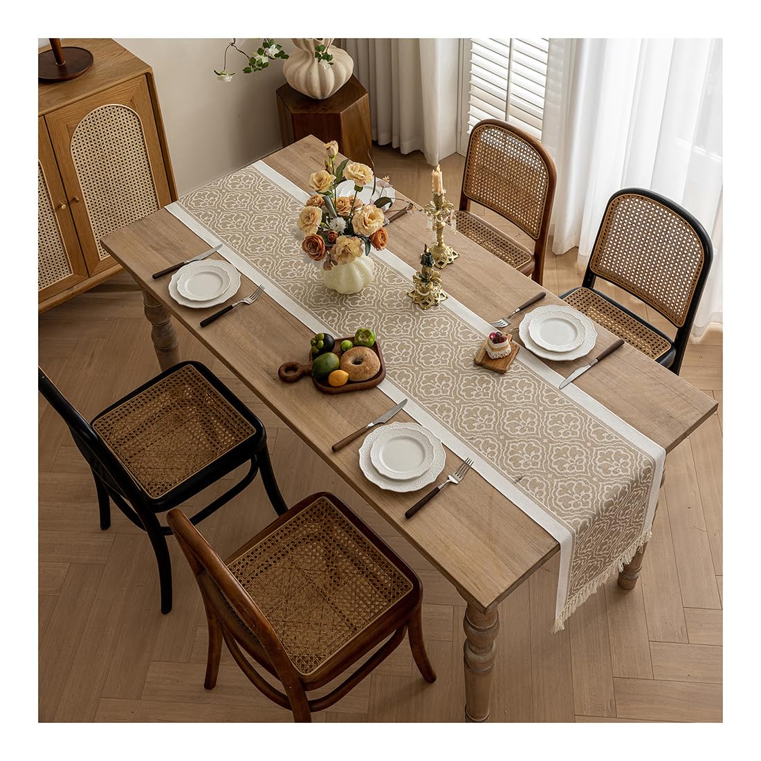 NIUSABOU Kitchen Dining TableDecoration, Farmhouse Table Runner Coffee Cover Multicolor Multiple Sizes(Brown-a,35x210cm(13.7x82.6in))