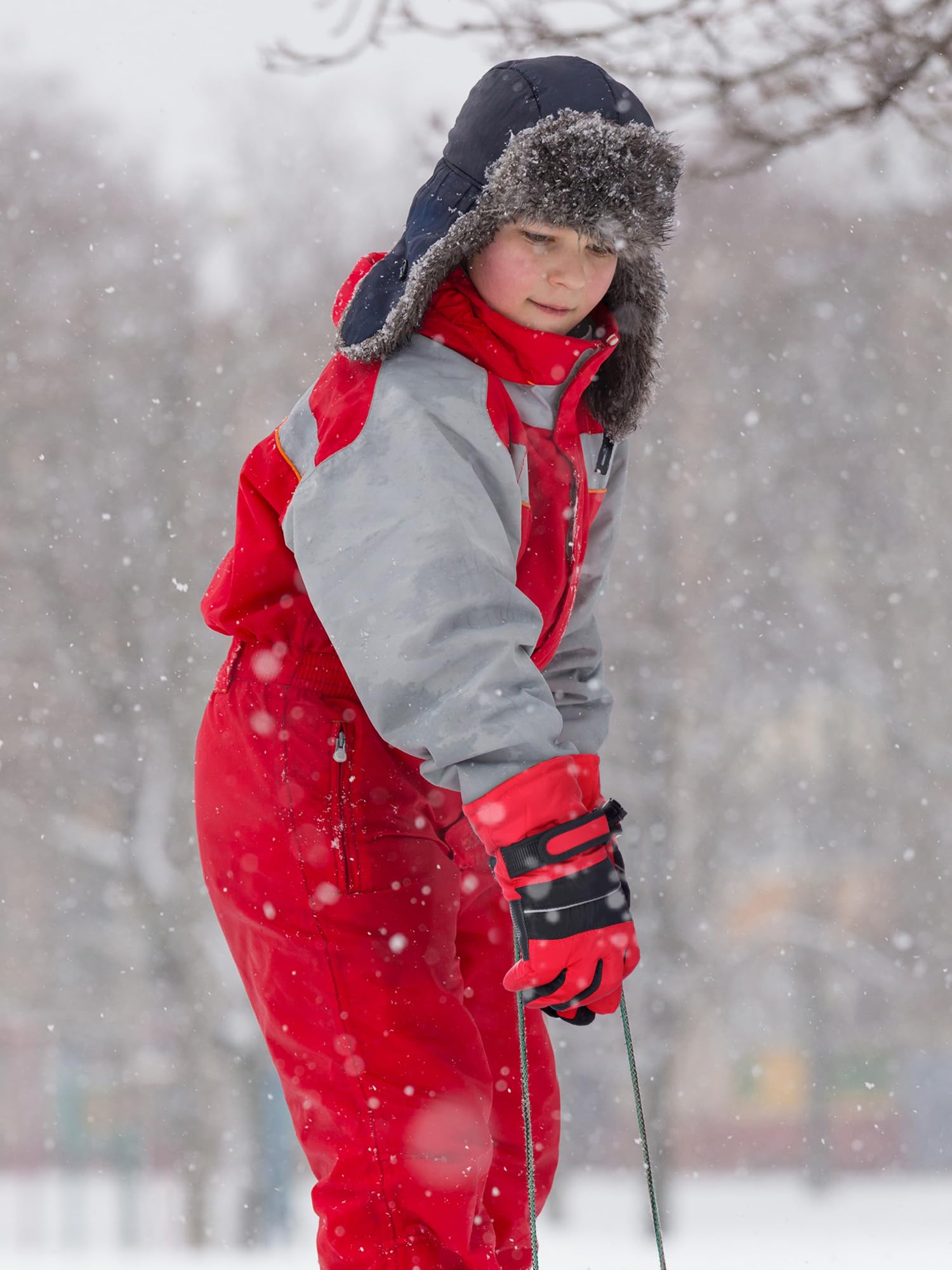Geyoga 3 Paia Guanti da Sci Impermeabili Manopole Invernali Isolati da Snowboard da Bambini (Rosso, Nero, Blu, 8-12 anni)