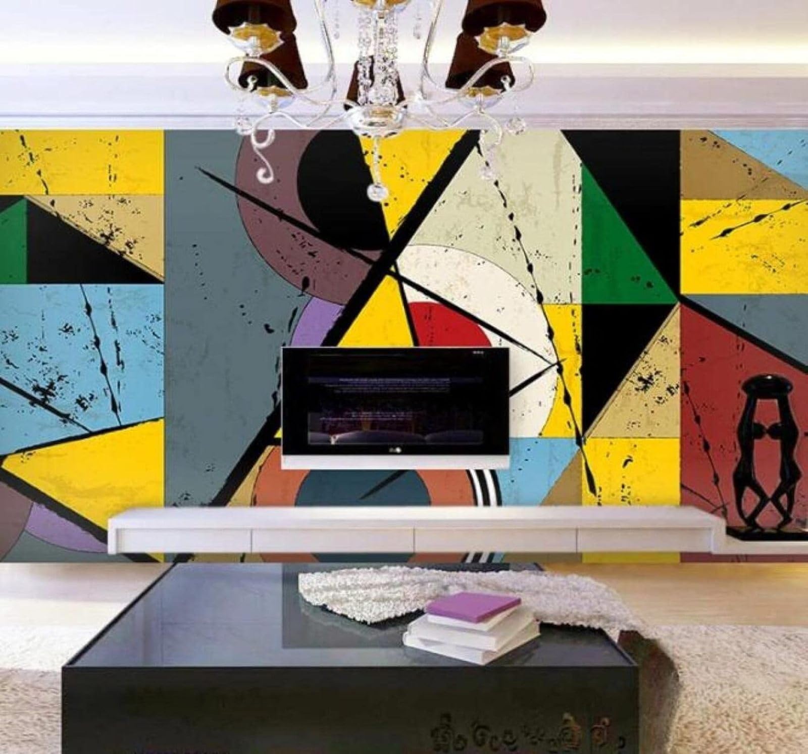 XLMING Abstract Graffiti Colourful Geometric Art 3D Wallpaper Luxury Home Dining Decor Paste Sofa Living Room The Wall for Bedroom Mural-350cm×256cm