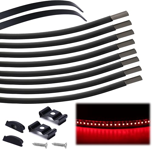 Muzata Paquete de 10 canales LED negros flexibles de 3.3 pies3.3 ft con lente de cubierta LED negra ahumada transparente, perfil de aluminio