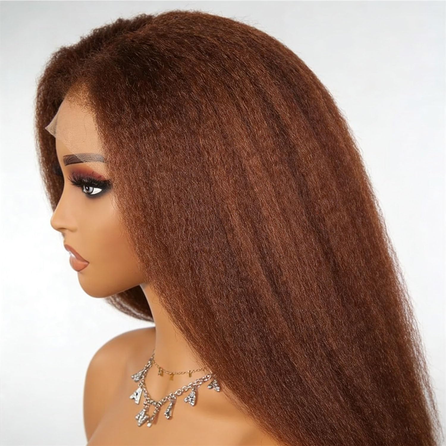 Brown Kinky Straight Wigs Human Hair 13x4 Lace Front Wigs Human Hair Pre Plucked Invisible Knots Chestnut Brown Yaki Straight Brazilian Hair Glueless Wig 14 Inch
