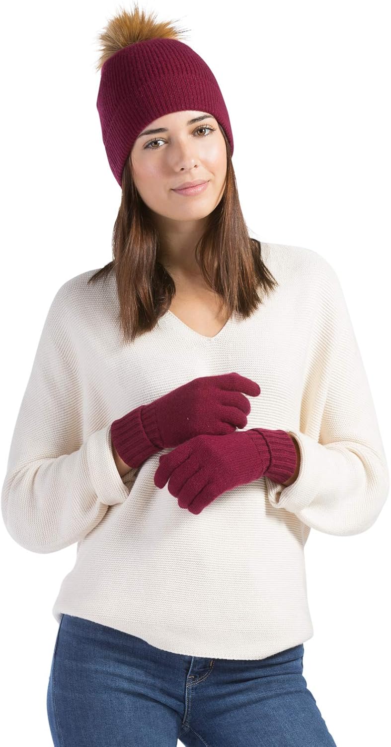 Fishers Finery Women's 100% Cashmere Pom Hat and Glove Set; with Gift Box - Image 2