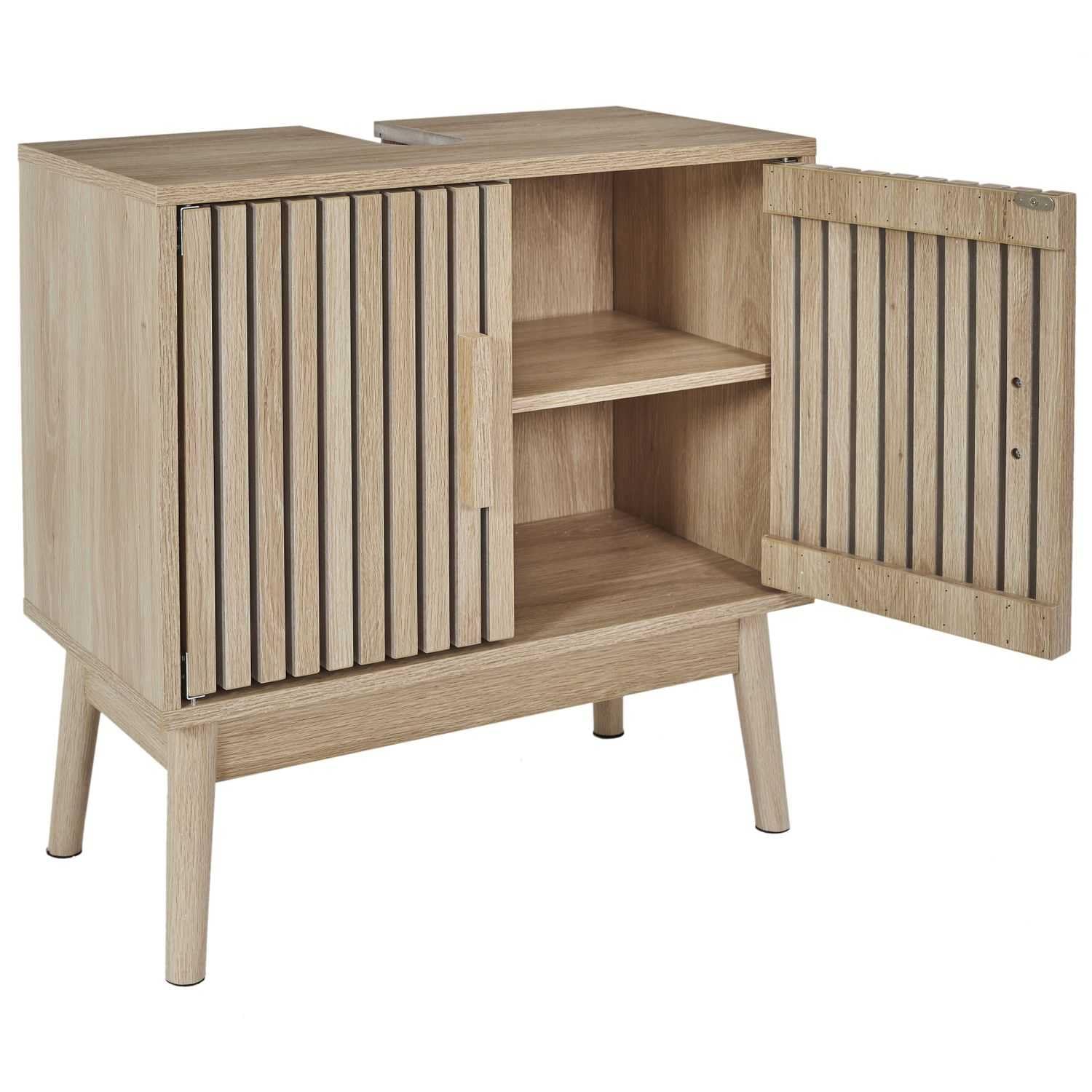 HOME DECO FACTORY Kartoffelstampfer aus Edelstahl Ergonomischer Griff Silber | Waschtischunterschrank aus Holz, Kollektion Klaus, Badezimmerfarbe Natural Crush, 60 x 70 cm, braun